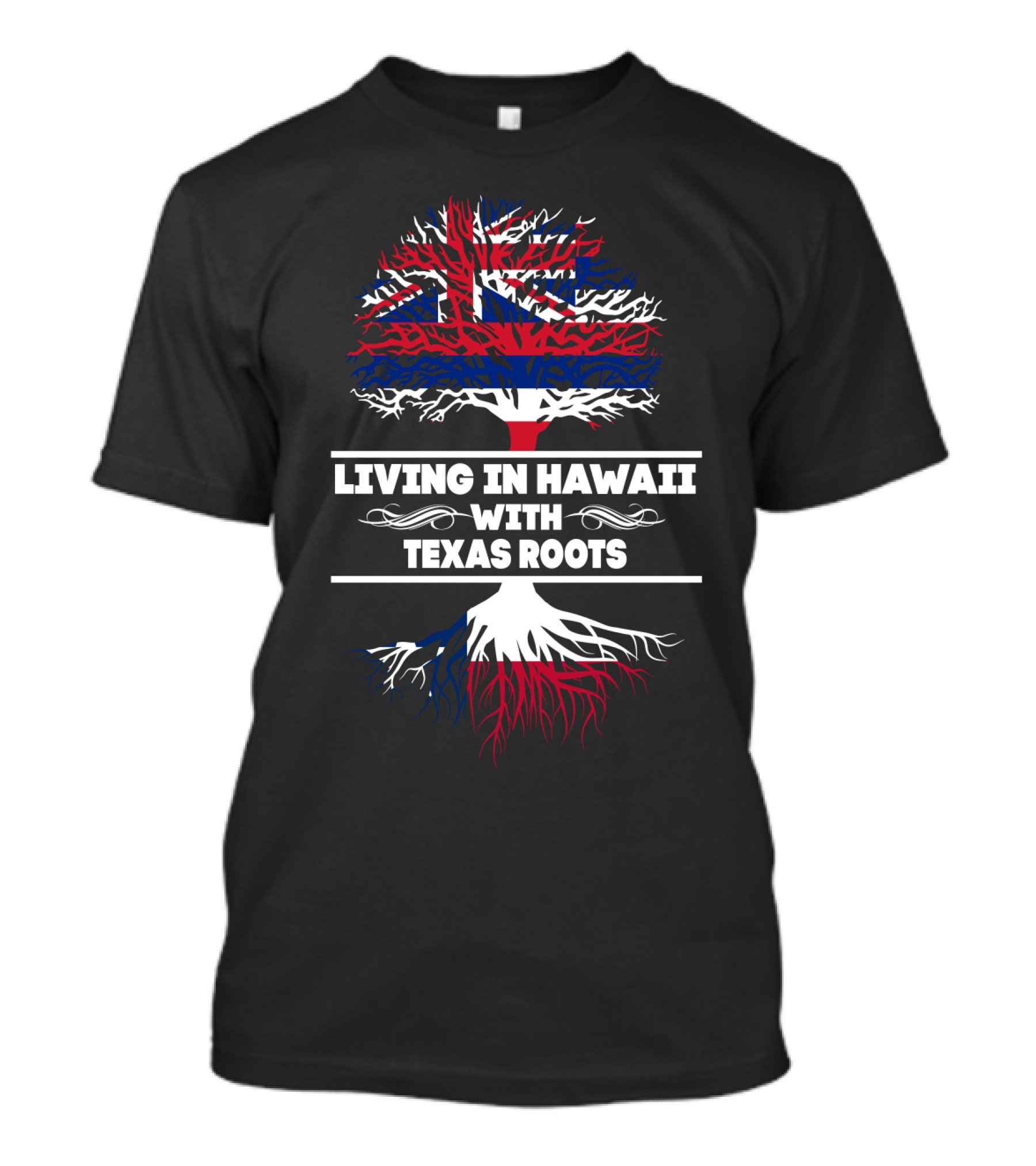 Hawaii And Texas Heritage Tree Design With Hawaiian Flag And Texas Roots T-Shirt
