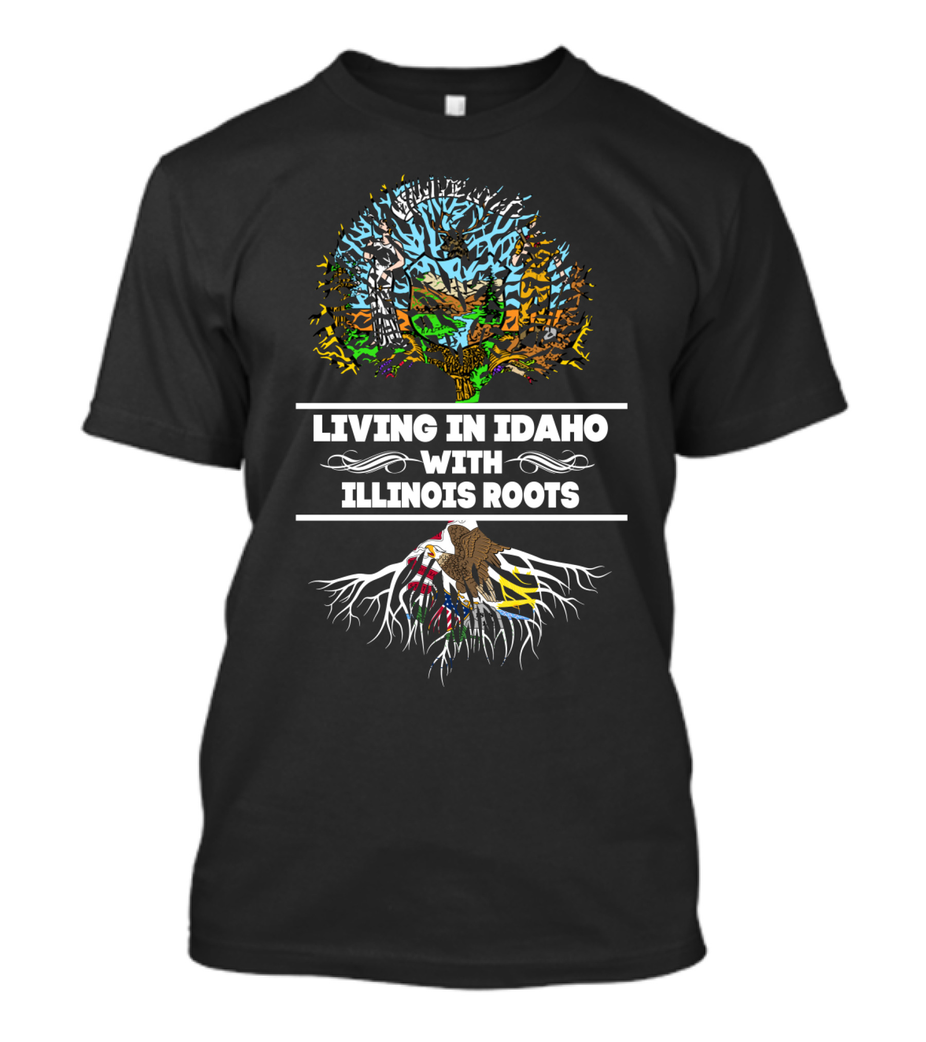 Idaho Residency Embracing Illinois Heritage With Vibrant Tree And Roots T-Shirt
