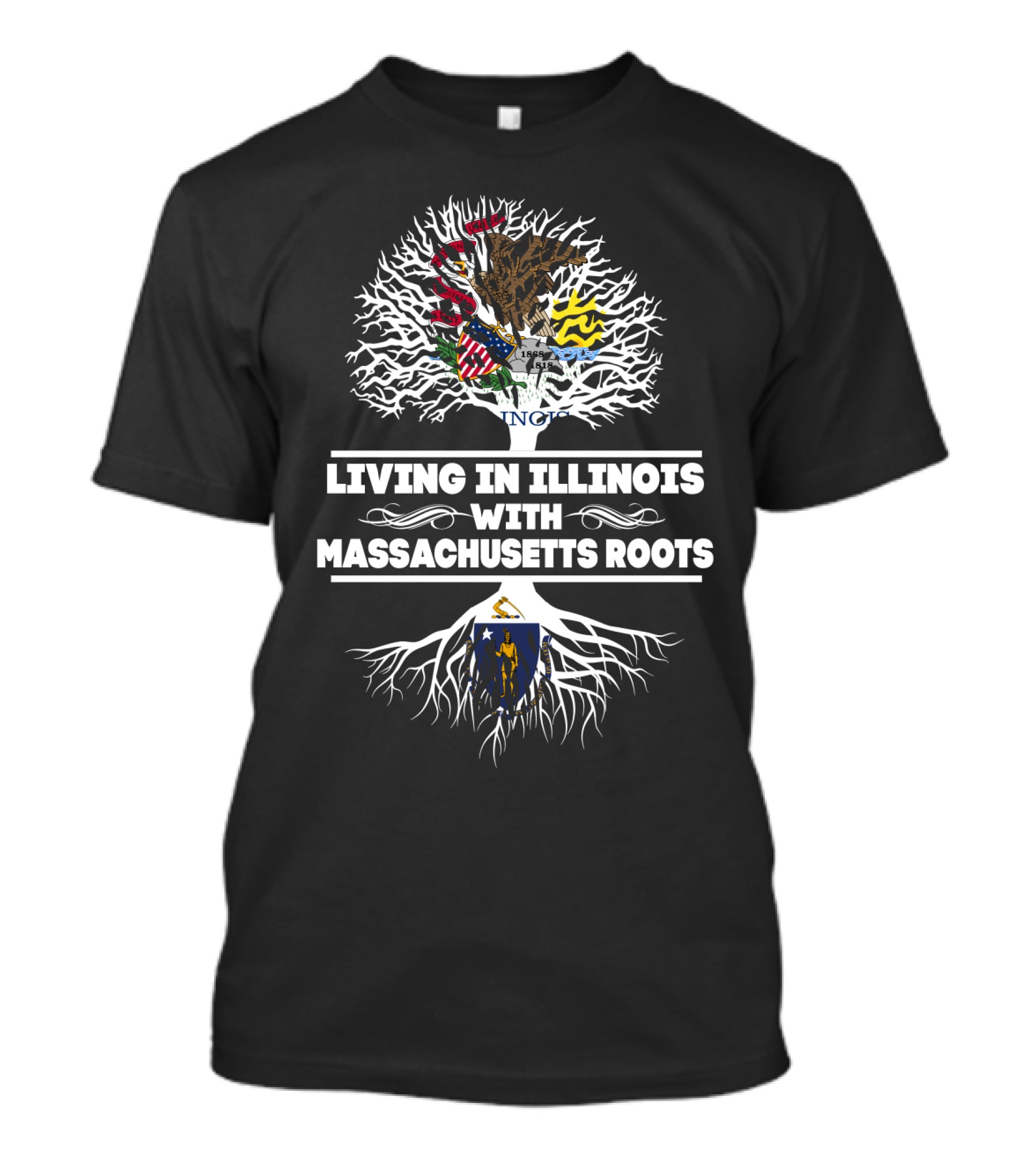 Illinois Pride Meets Massachusetts Heritage With State Emblems In Tree T-Shirt