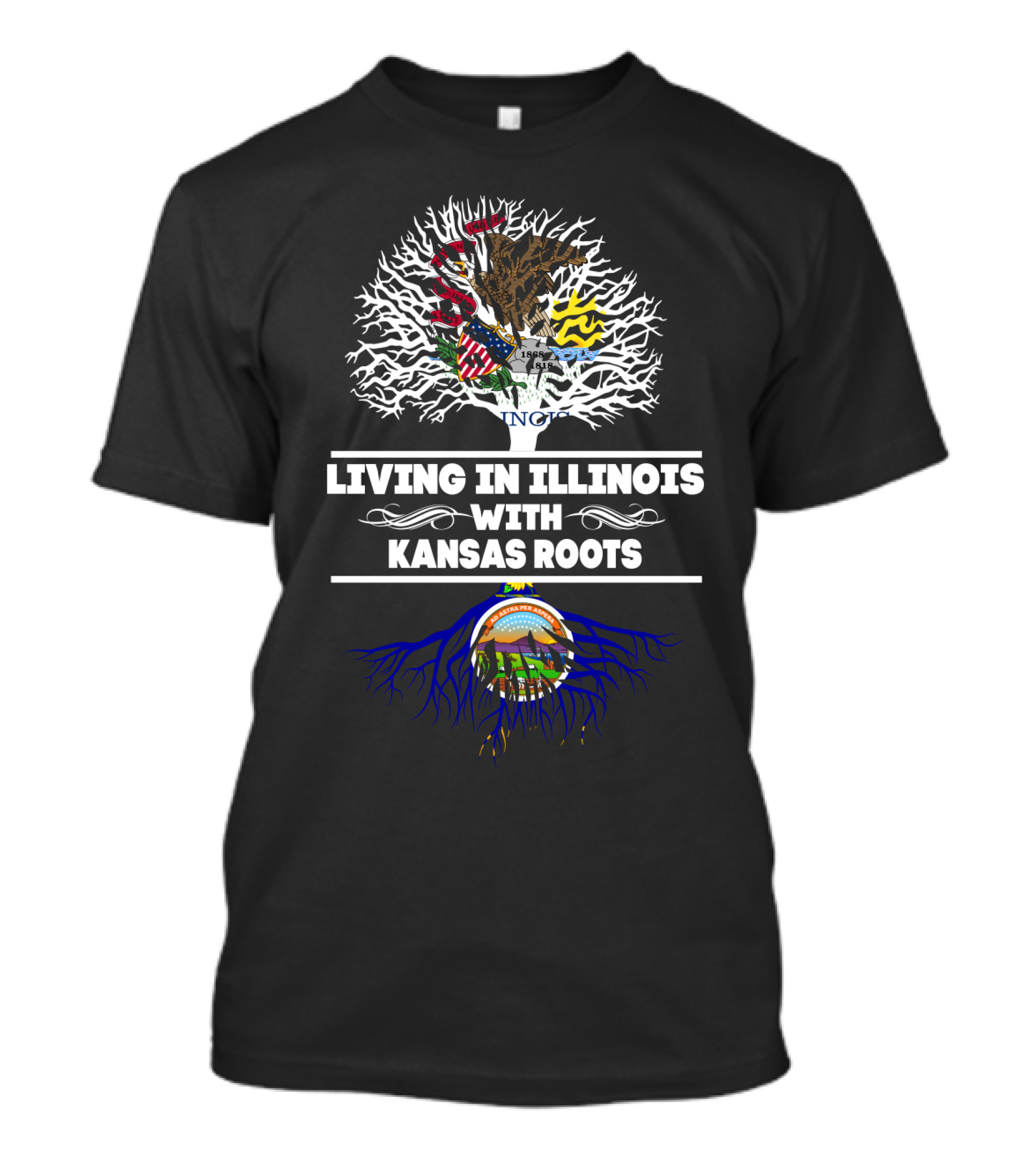 Illinois And Kansas Heritage Tree Design With State Symbols T-Shirt
