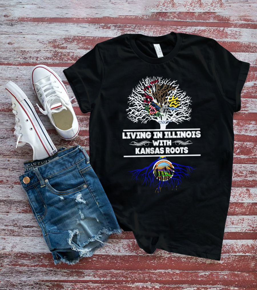 Illinois And Kansas Heritage Tree Design With State Symbols T-Shirt
