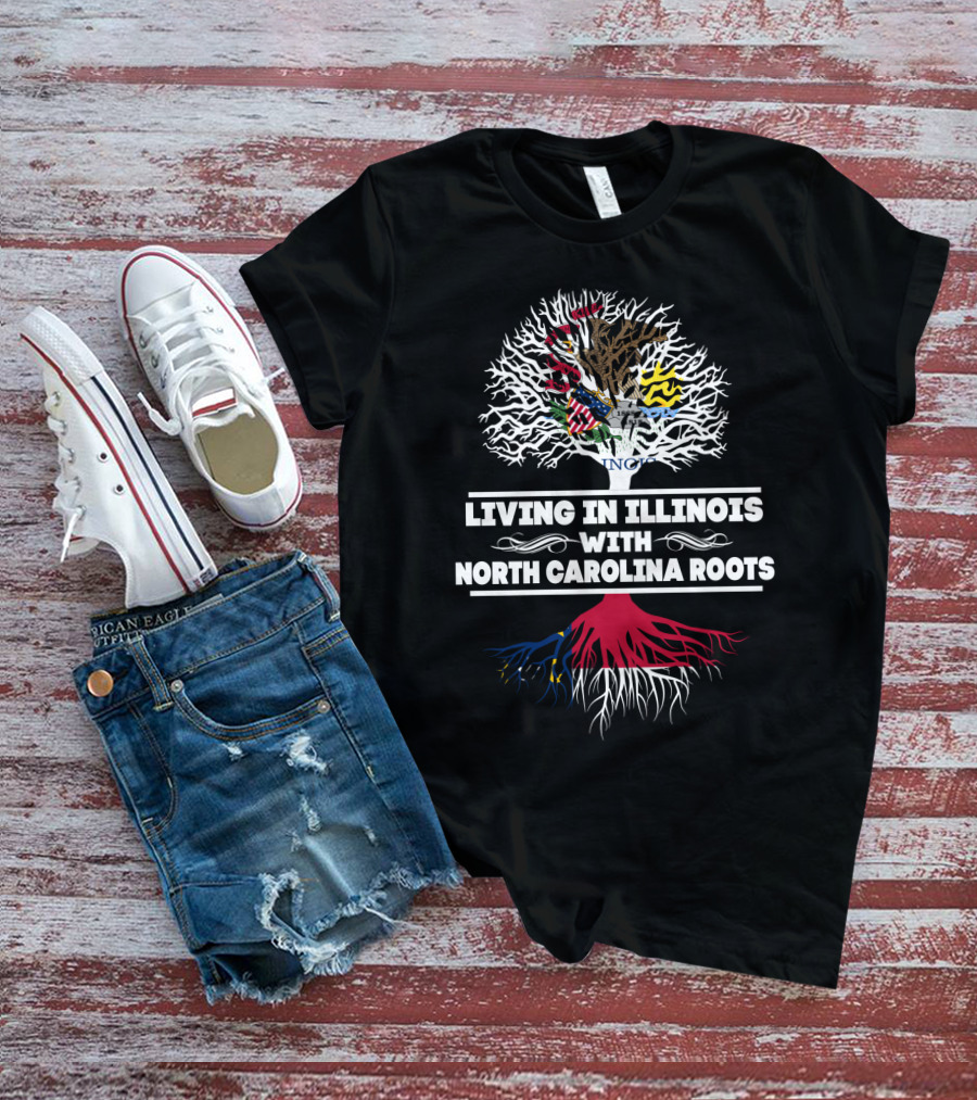 Illinois And North Carolina Heritage Tree - Living In Illinois With North Carolina Roots T-Shirt