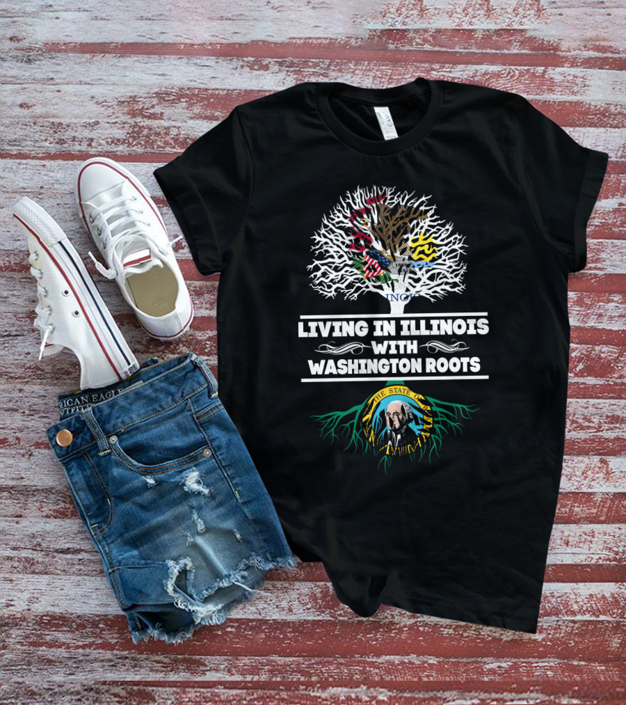 Illinois Living With Washington State Emblem Roots Tree T-Shirt