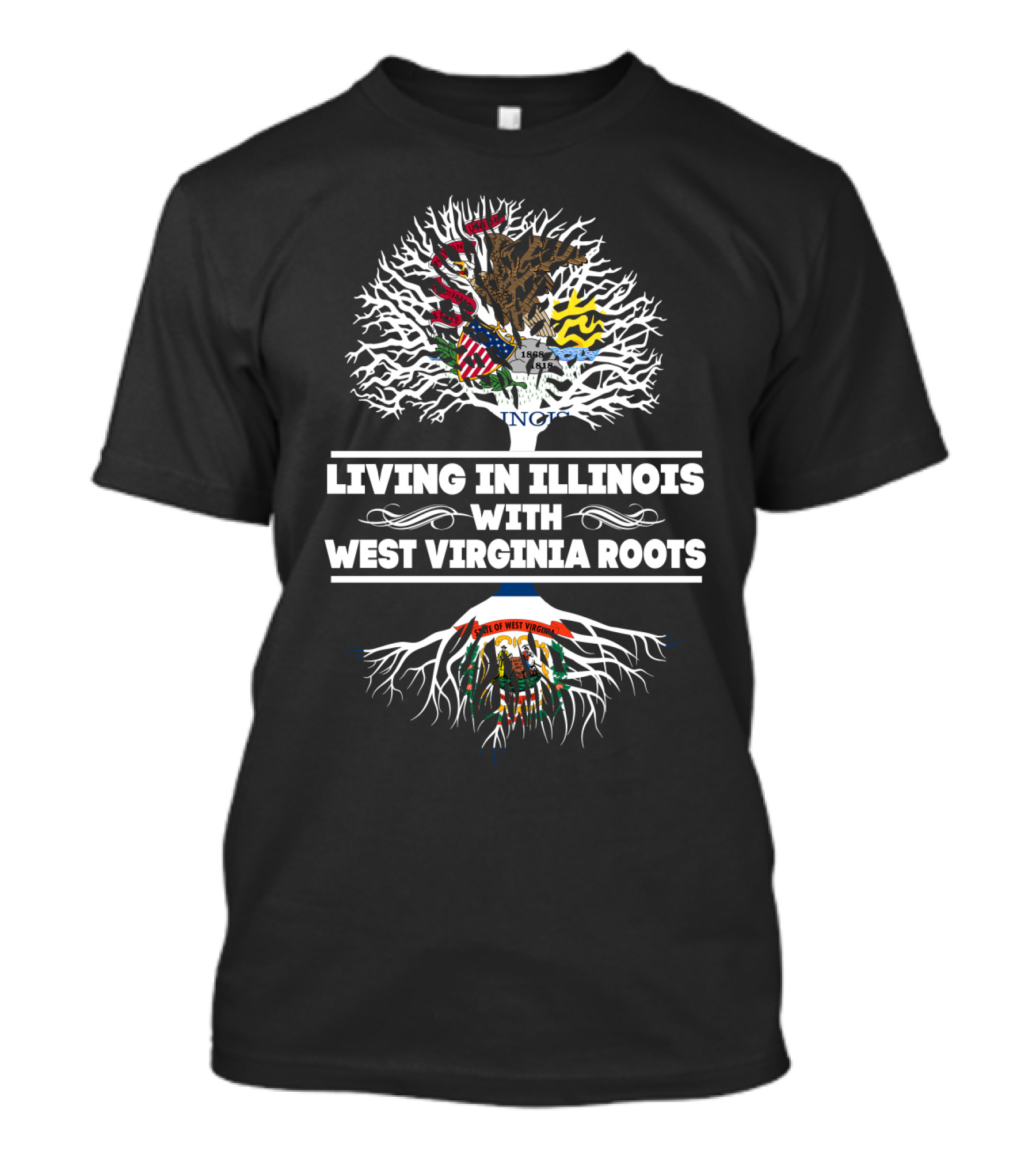 Illinois And West Virginia State Pride Tree Symbols: Living In Illinois With West Virginia Roots T-Shirt