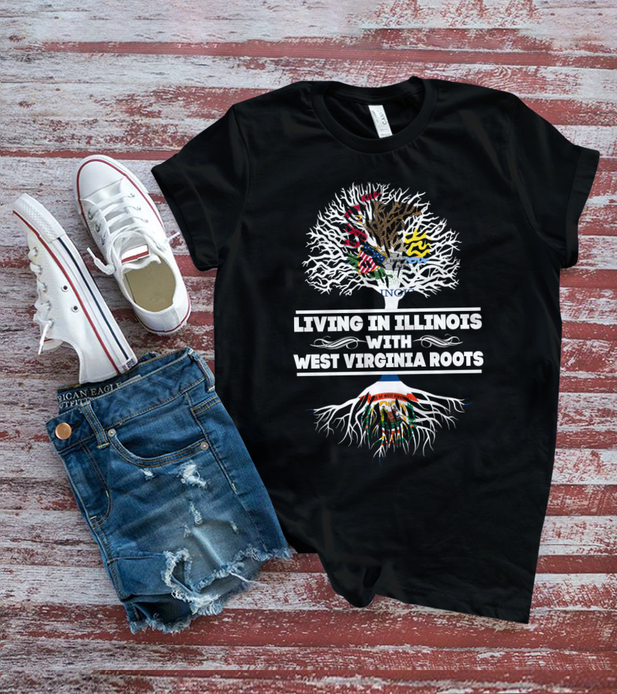 Illinois And West Virginia State Pride Tree Symbols: Living In Illinois With West Virginia Roots T-Shirt
