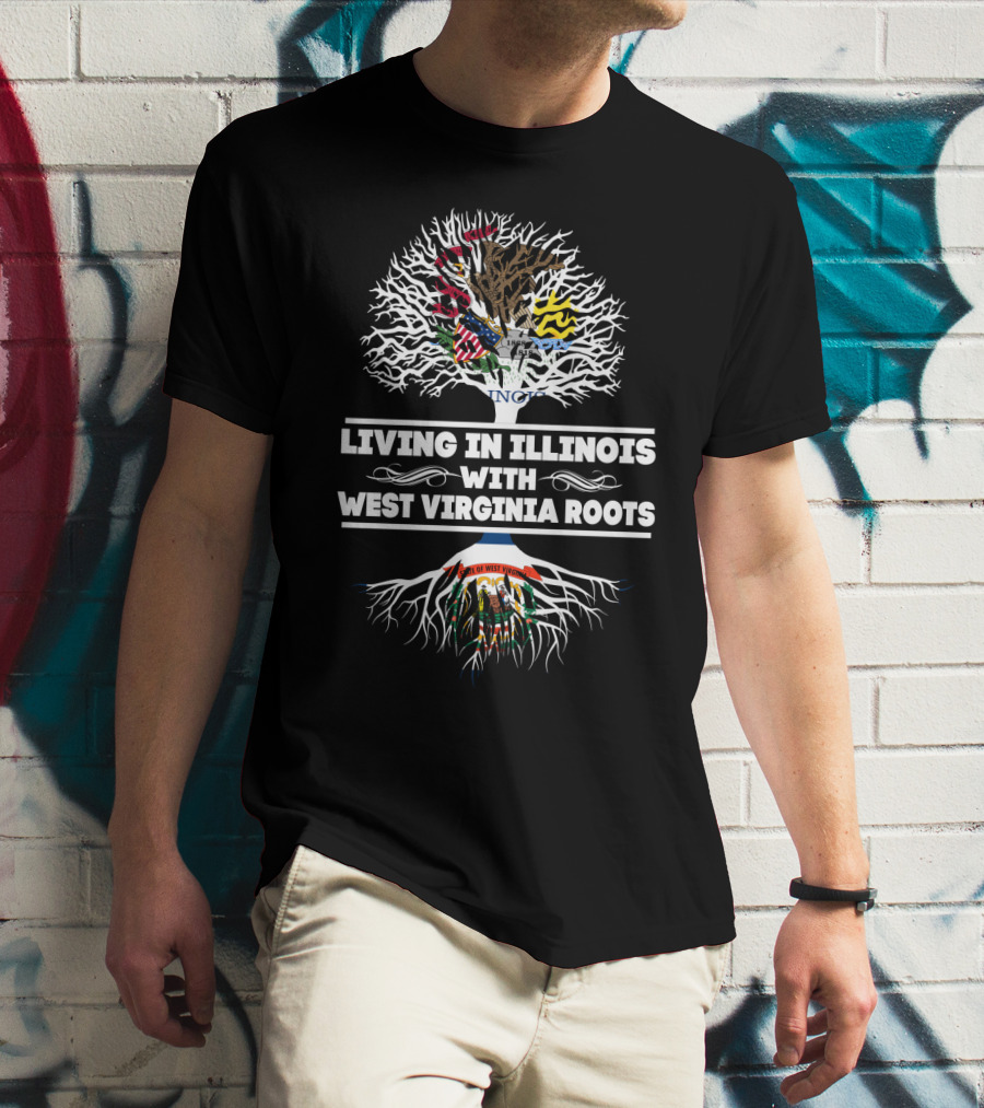 Illinois And West Virginia State Pride Tree Symbols: Living In Illinois With West Virginia Roots T-Shirt