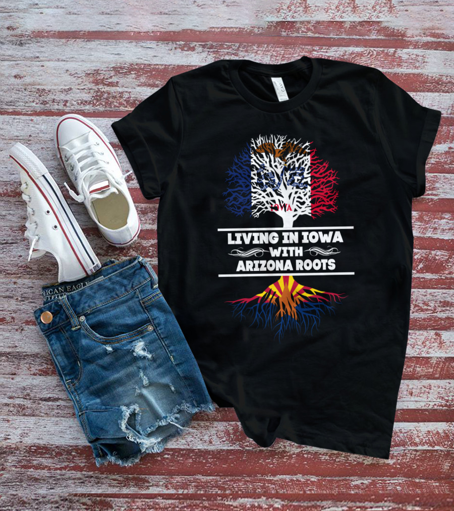 Iowa Living With Arizona Heritage Flag-Inspired Tree T-Shirt