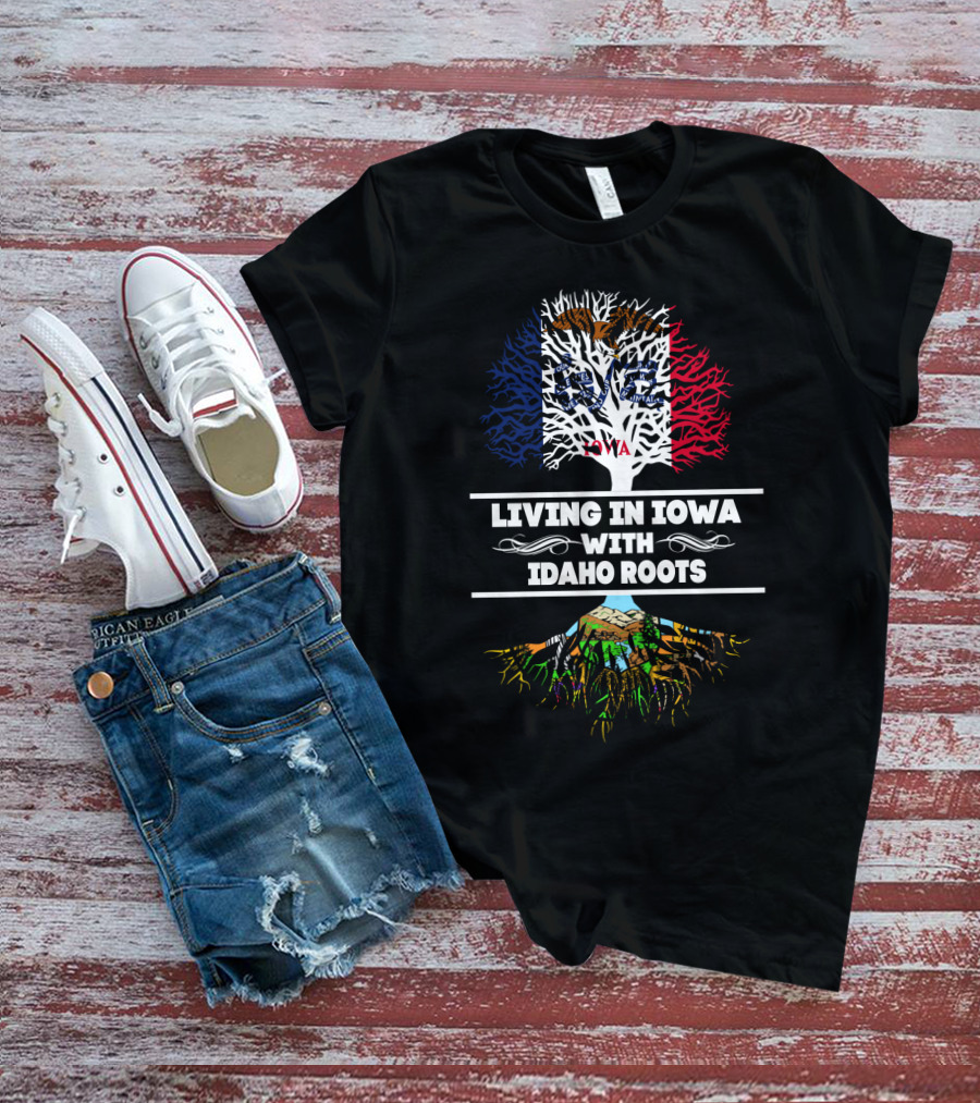 Iowa Pride With Deep Idaho Heritage Symbolized By State Tree And Root T-Shirt