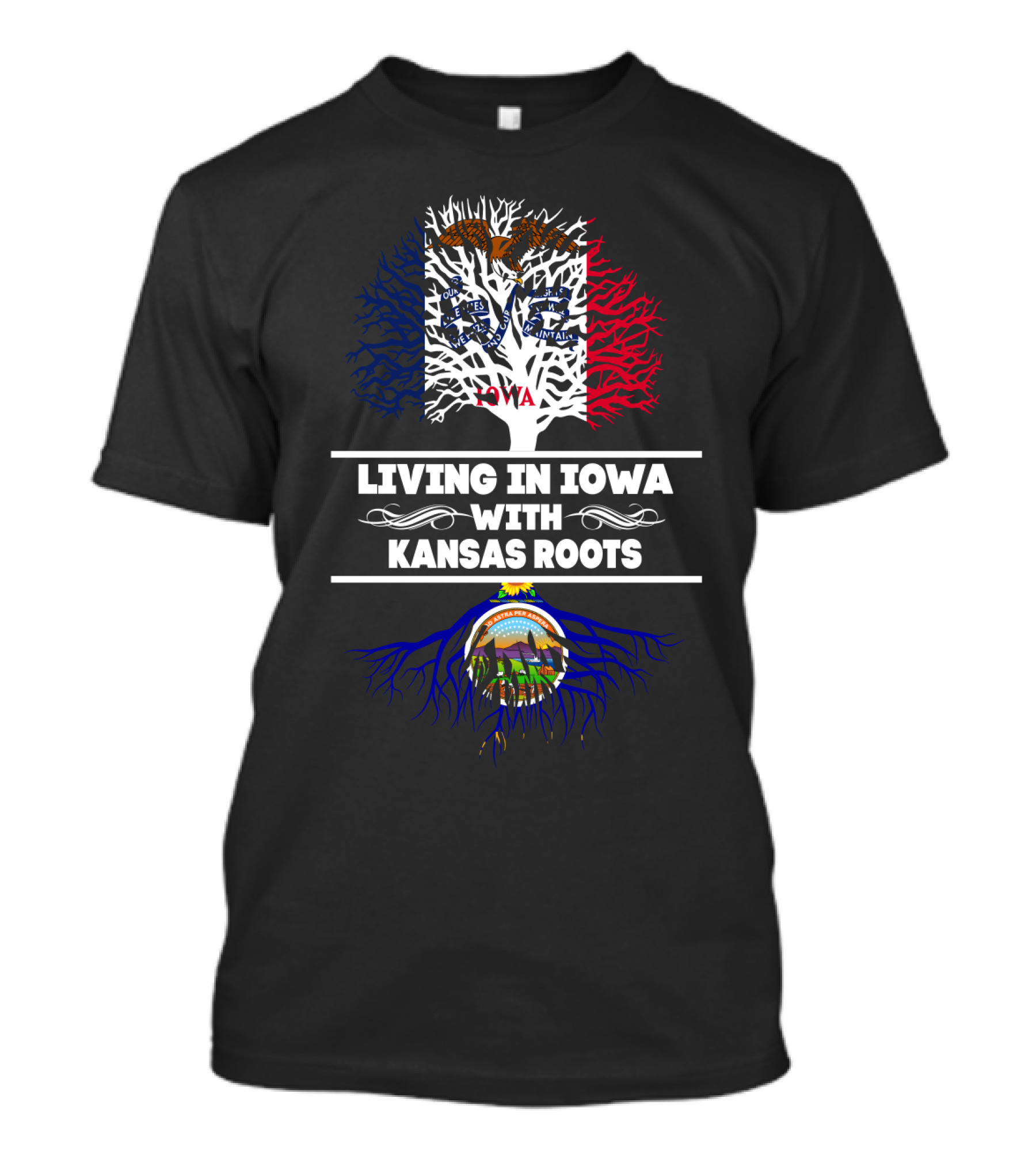Iowa Pride Intertwined With Kansas Heritage Flag-Inspired Roots T-Shirt