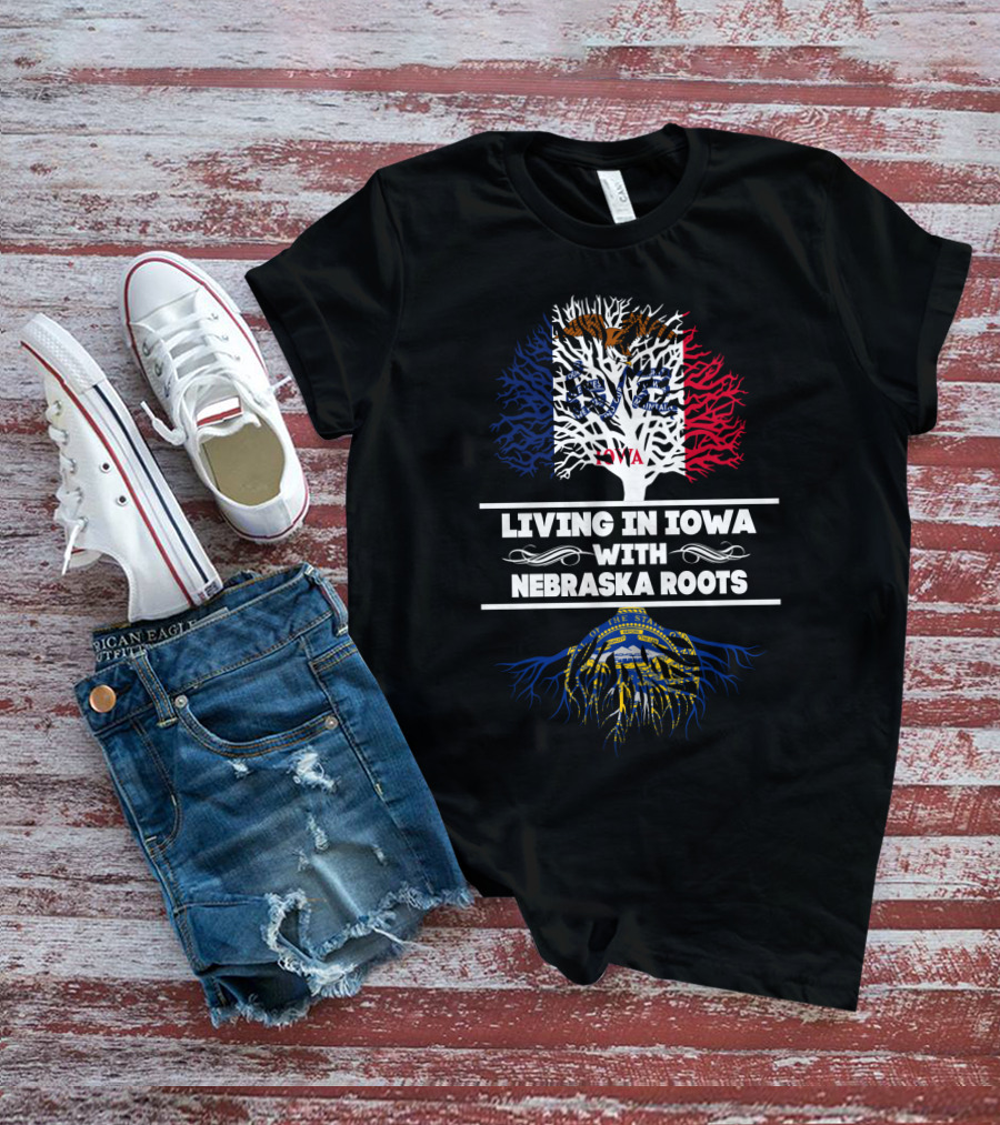 Bicultural Pride: Living In Iowa With Deep Nebraska Roots Symbolized By State Flags T-Shirt