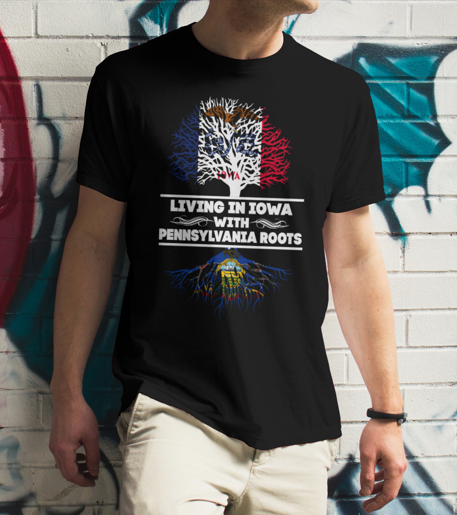 Iowa And Pennsylvania Heritage Tree Design Featuring State Flags And Emblems T-Shirt