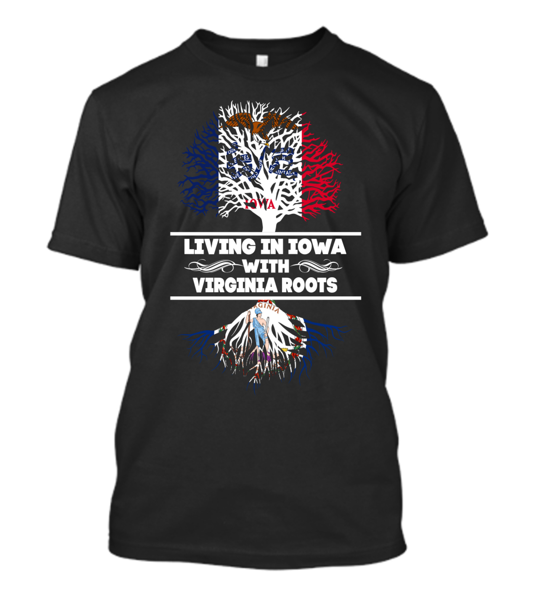 Iowa And Virginia Flag Tree Roots T-Shirt