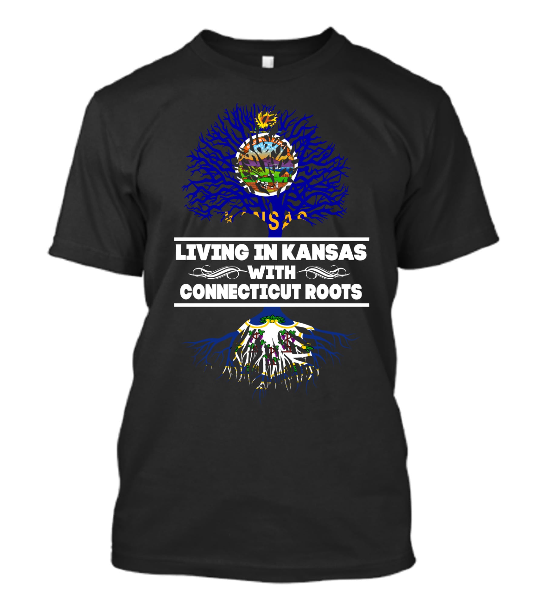 Kansas Pride Connecticut Heritage Tree Design With State Flags T-Shirt