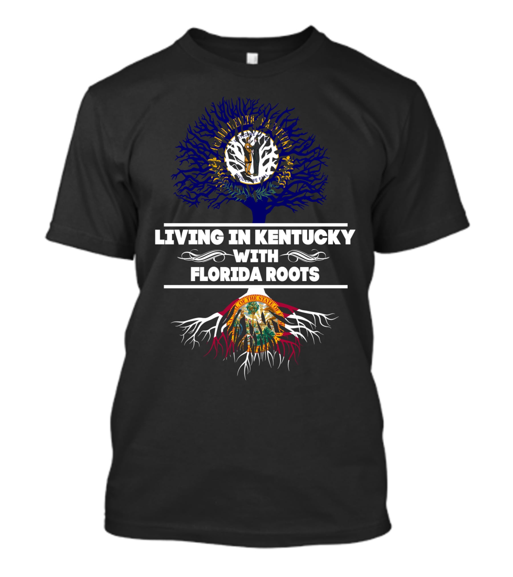 Living In Kentucky With Florida Roots Tree And State Seal T-Shirt