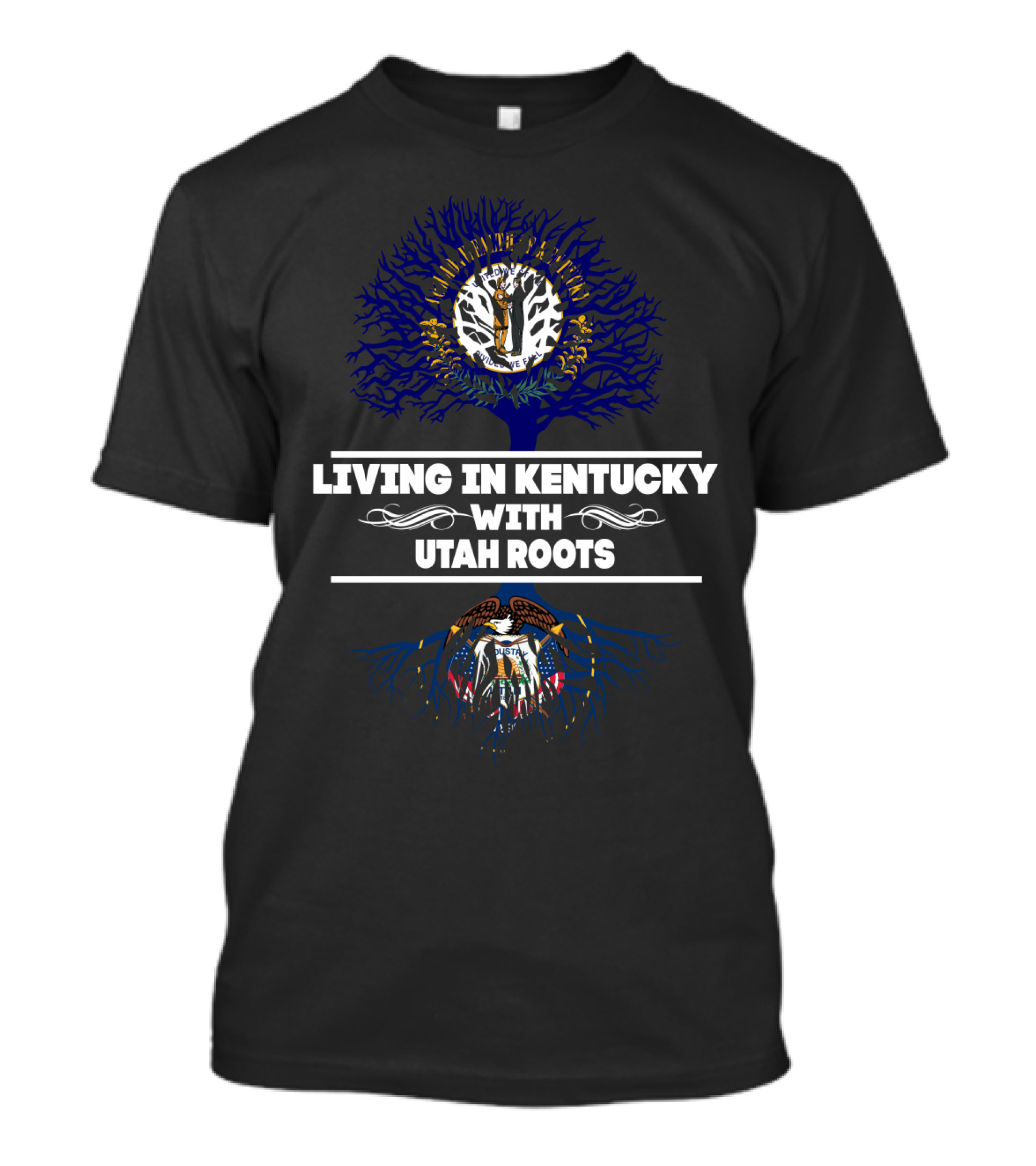 Living In Kentucky Proudly Showing Utah Heritage With Tree And State Symbols T-Shirt