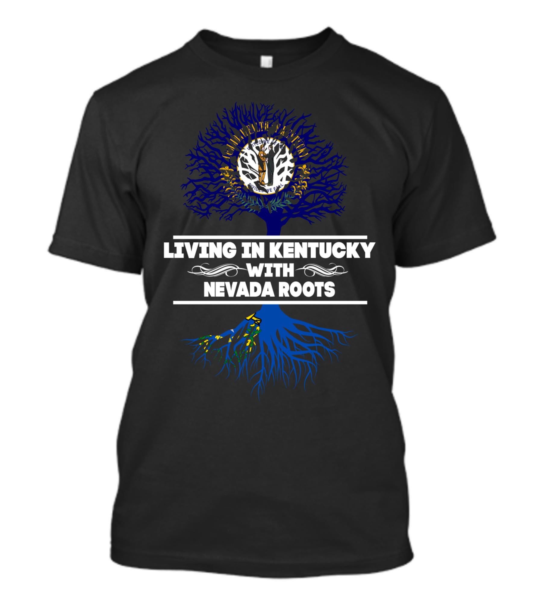 Living In Kentucky With Nevada Roots Tree Emblem T-Shirt