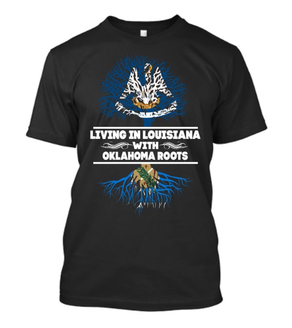Living In Louisiana With Oklahoma Roots Pelican And State Symbols Tree T-Shirt