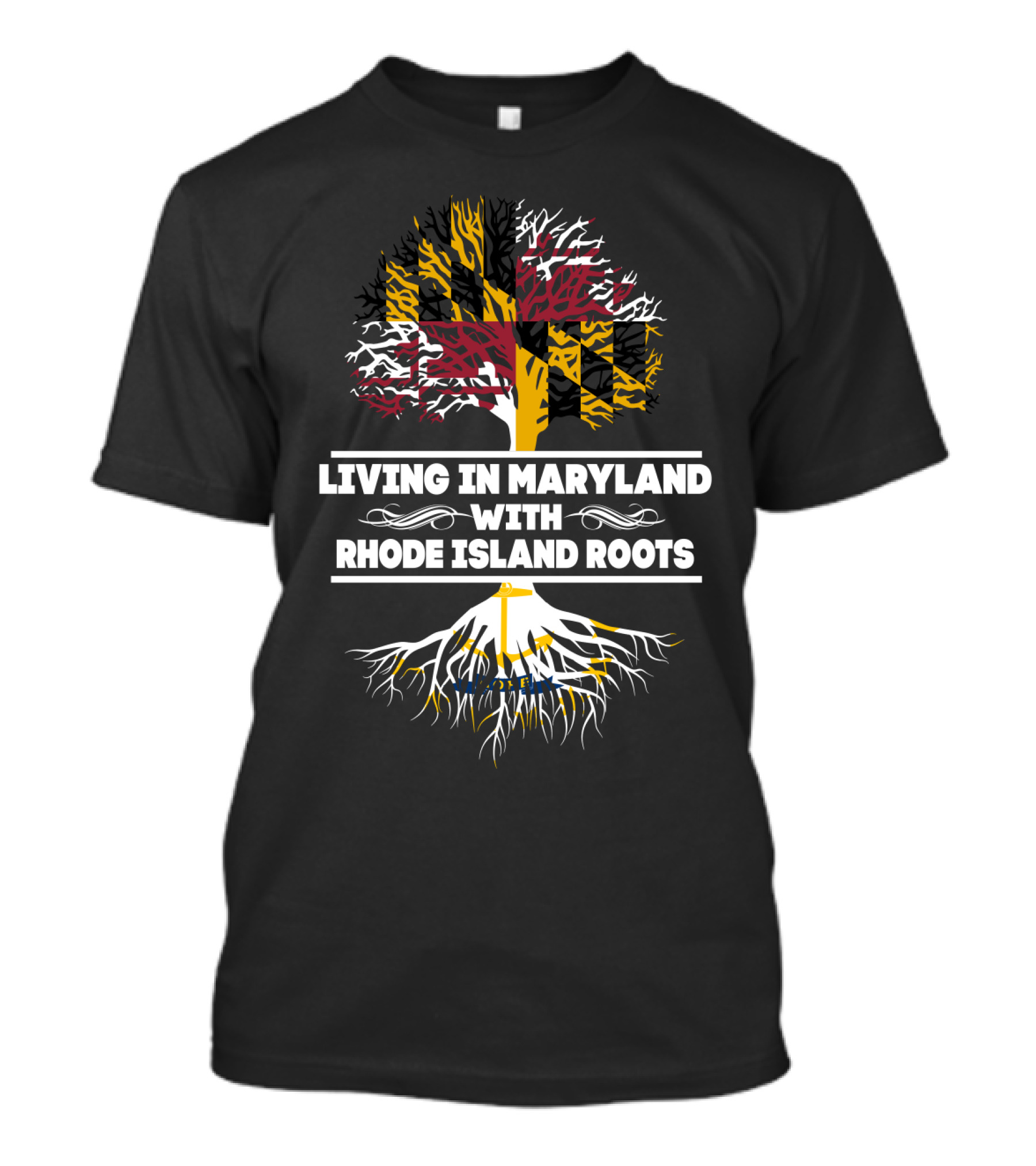 Living In Maryland And Embracing Rhode Island Roots Through State-Themed Tree T-Shirt