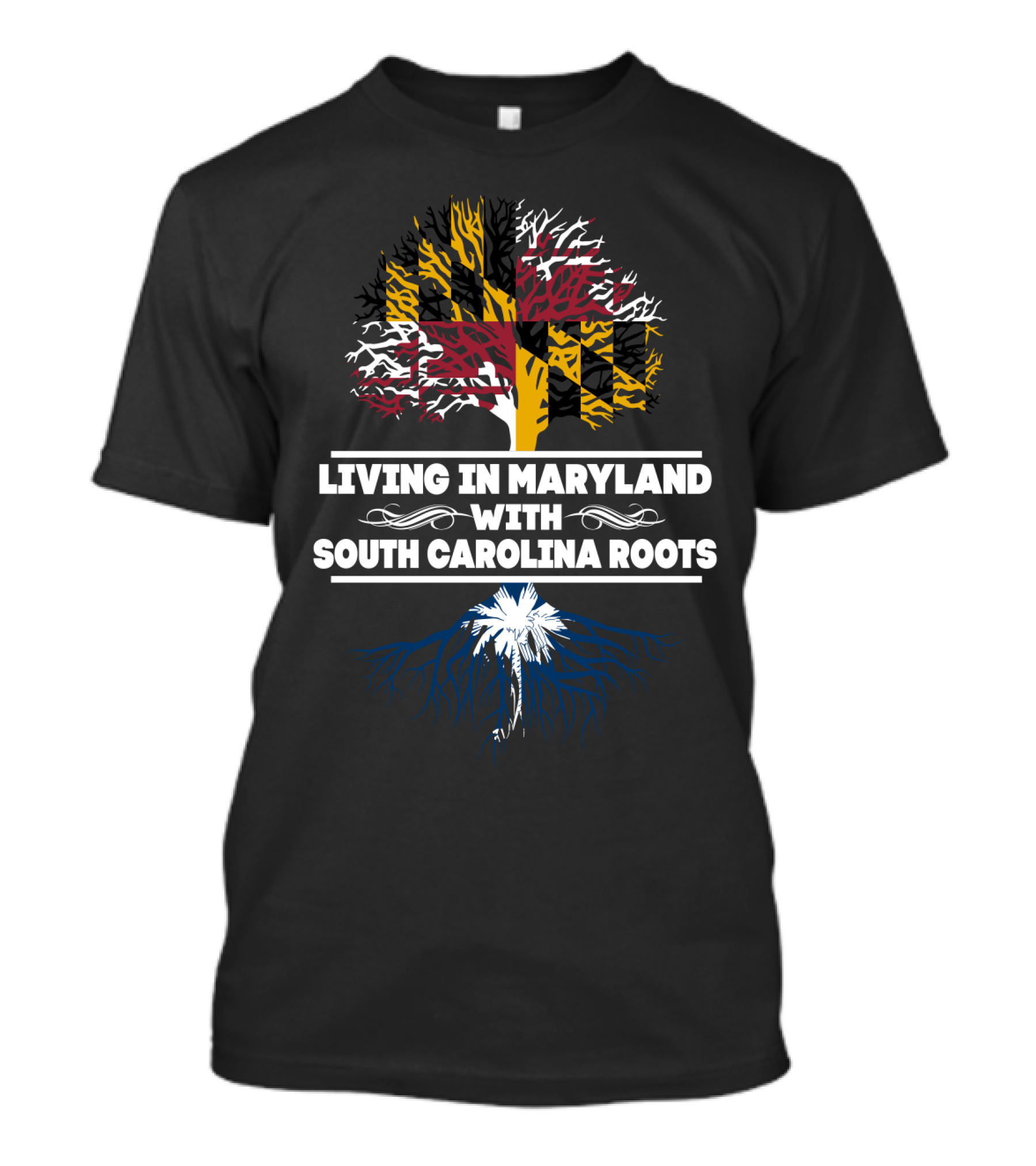 Maryland Flag Tree With South Carolina Palmetto Roots T-Shirt