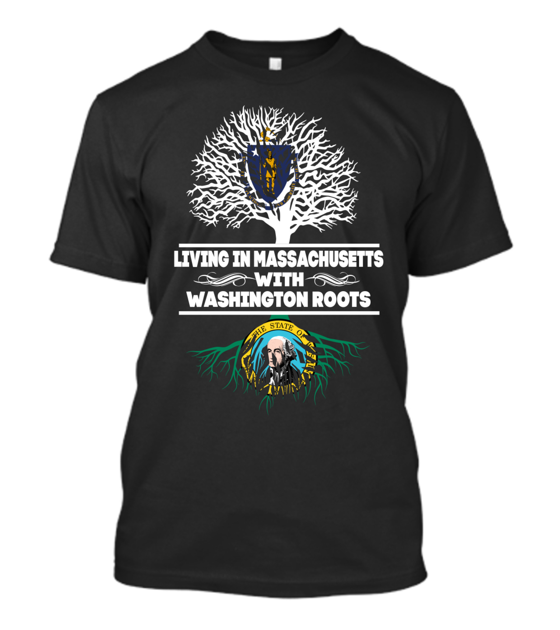 Massachusetts Living With Washington State Roots Tree T-Shirt
