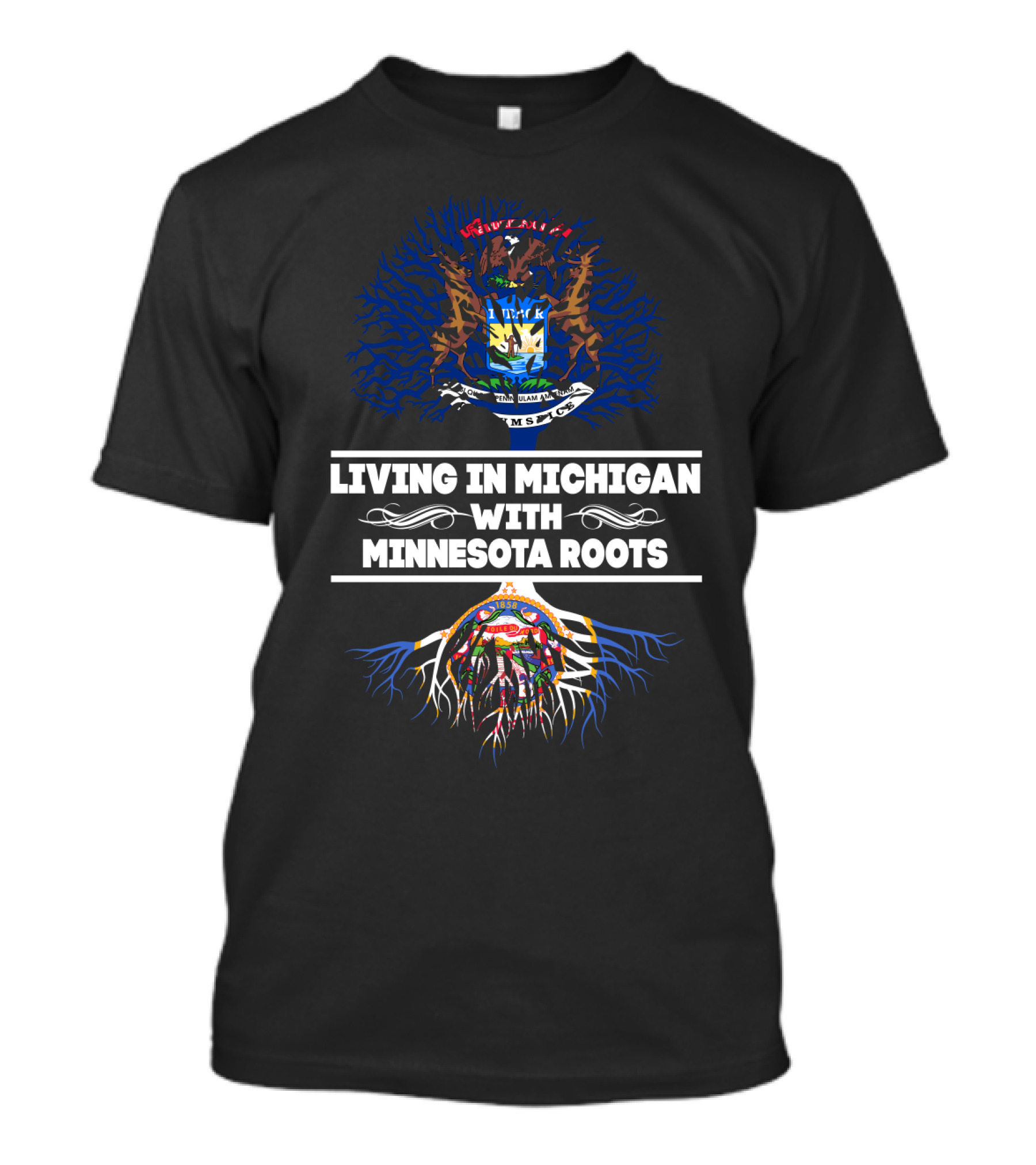 Michigan State Emblem Overlay With Minnesota Roots T-Shirt