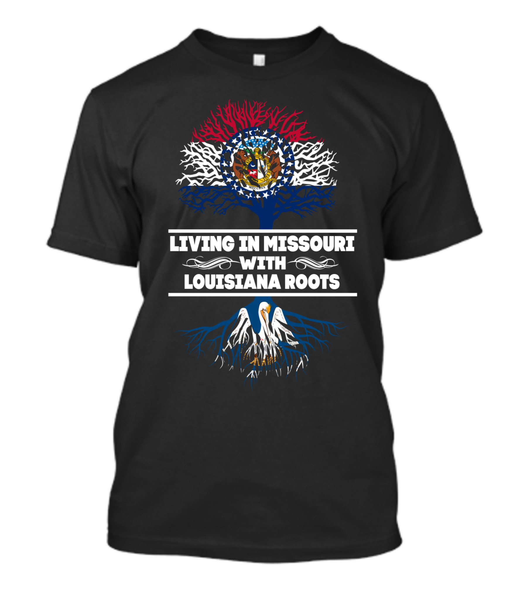 Missouri And Louisiana Heritage Tree Symbol With State Flags T-Shirt