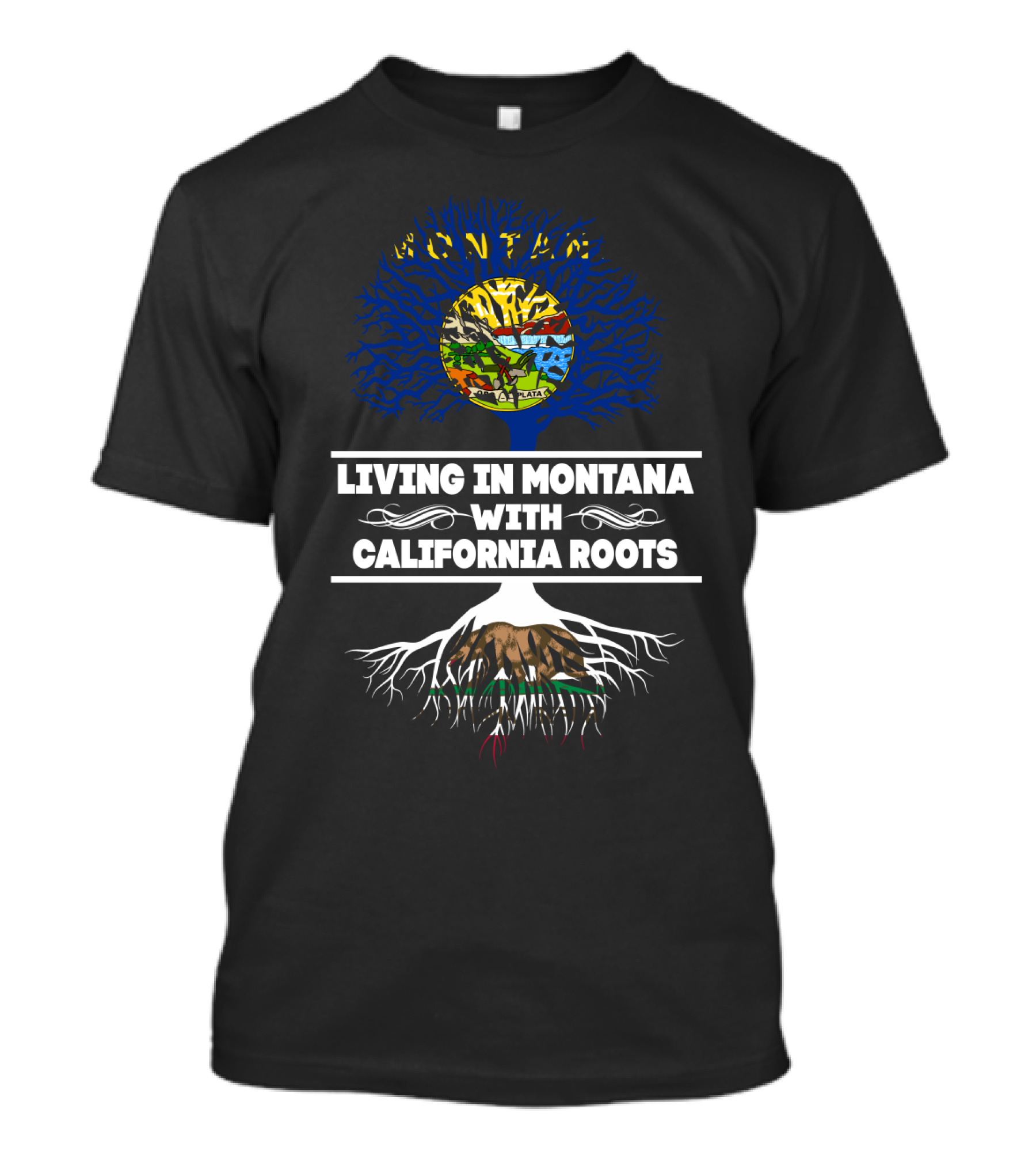 Montana Living California Roots Symbolic Tree With State Flag And Bear T-Shirt
