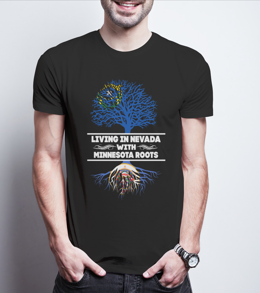 Nevada Residency With Deep Minnesota Heritage Showcased In Tree And Roots T-Shirt