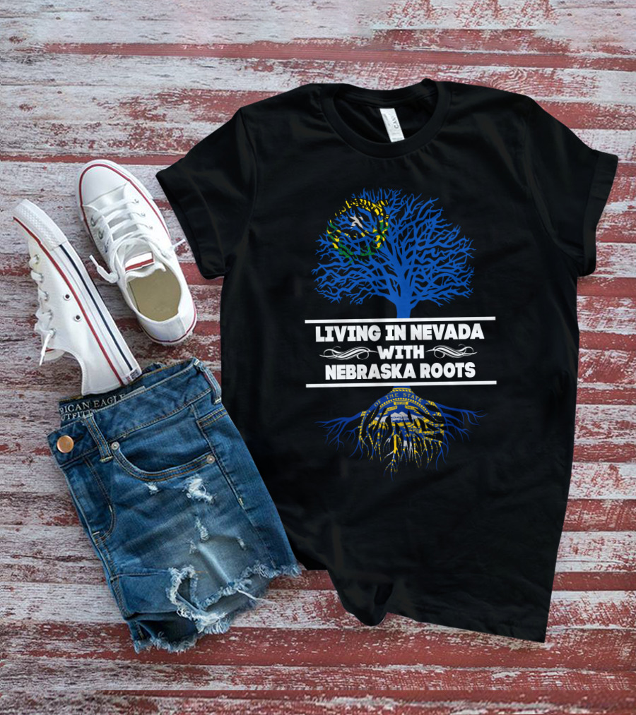 Living In Nevada With Nebraska Roots Blue Tree And State Seals T-Shirt