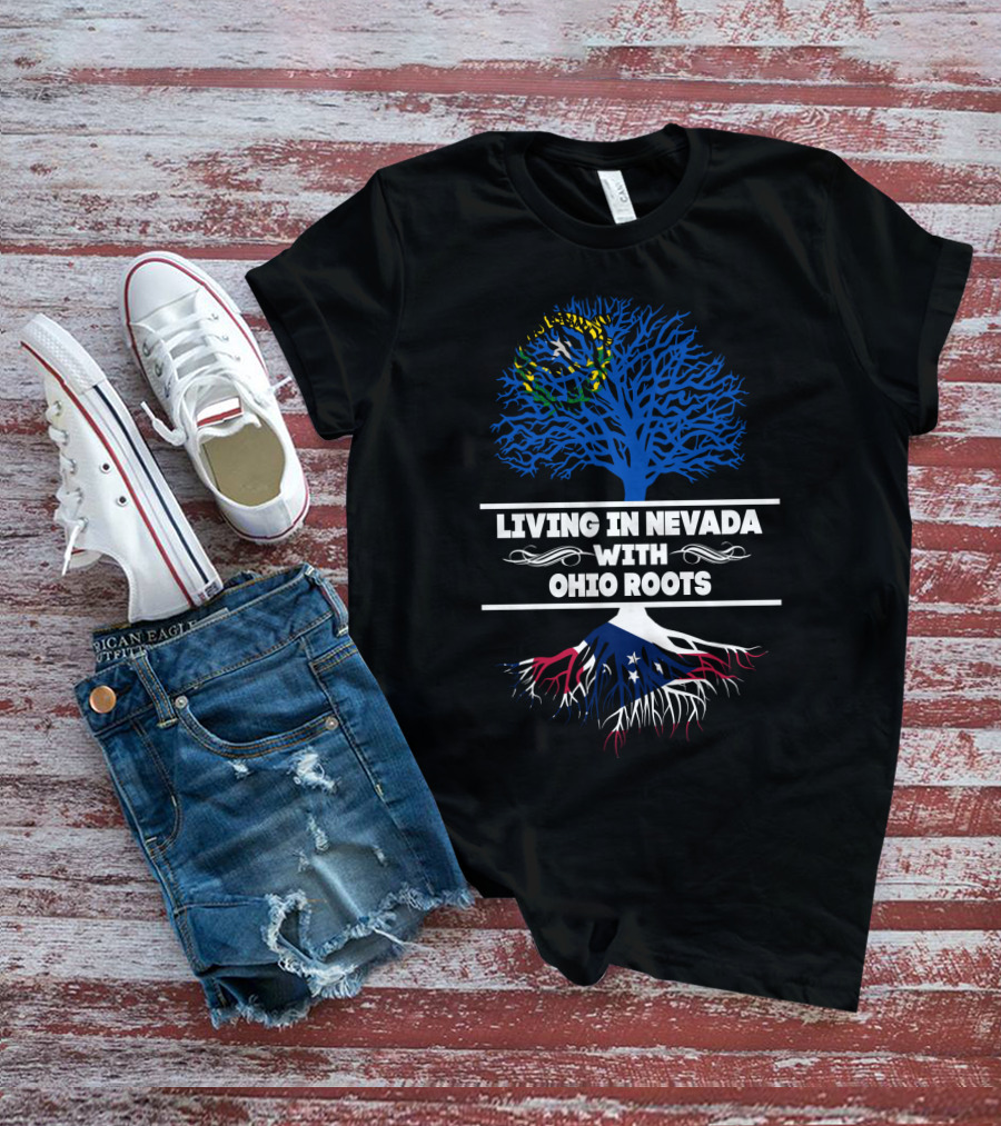 Nevada Living Ohio Roots Tree Graphic With State Flags T-Shirt