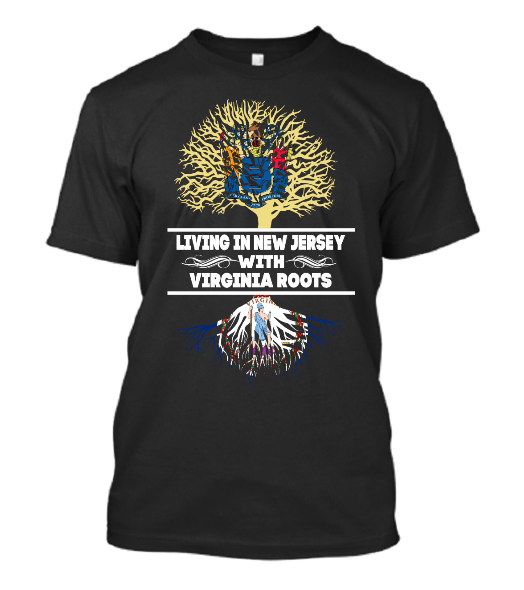 Living In New Jersey Blending State Pride With Deep Virginia Roots Tree Symbolism T-Shirt