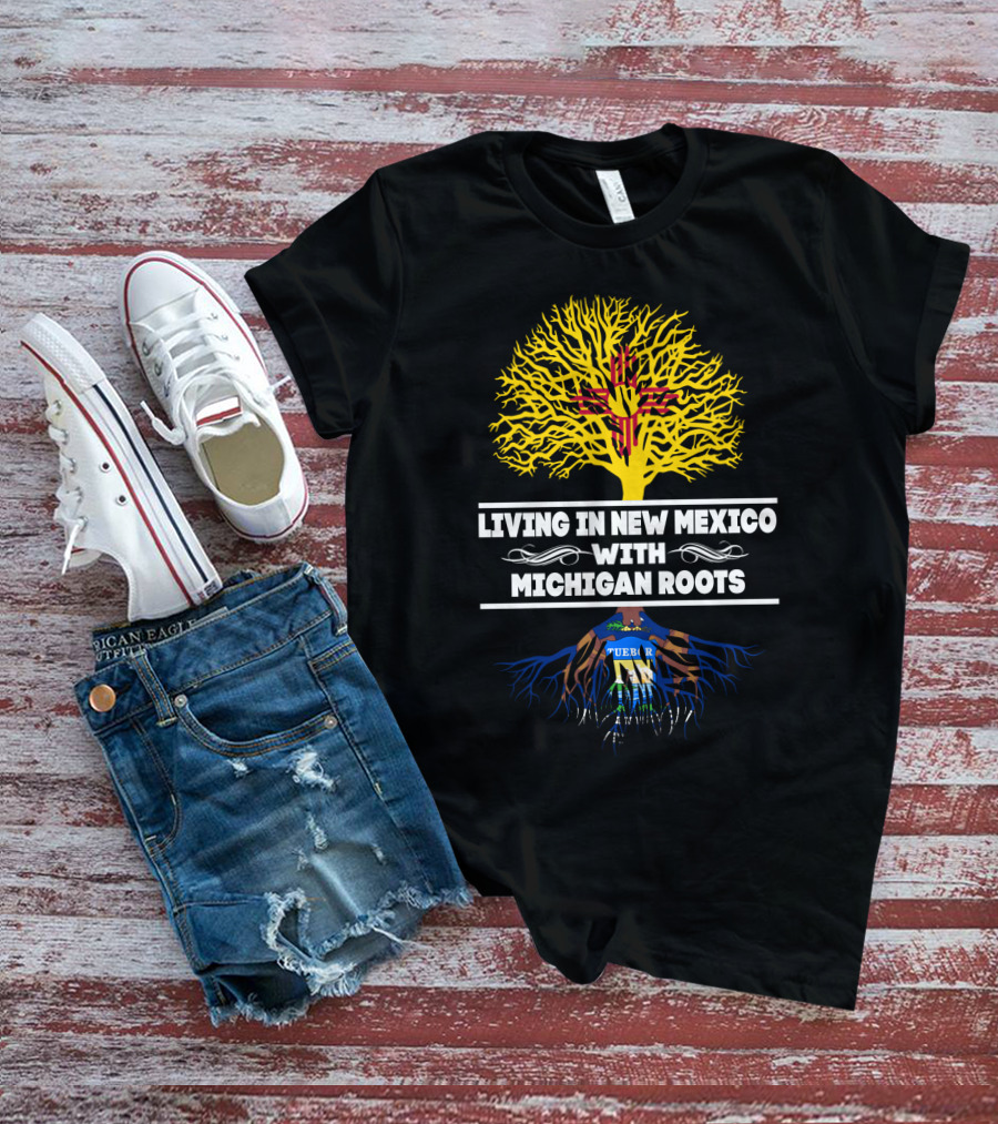 Zia Symbol Tree Living In New Mexico With Michigan Roots T-Shirt