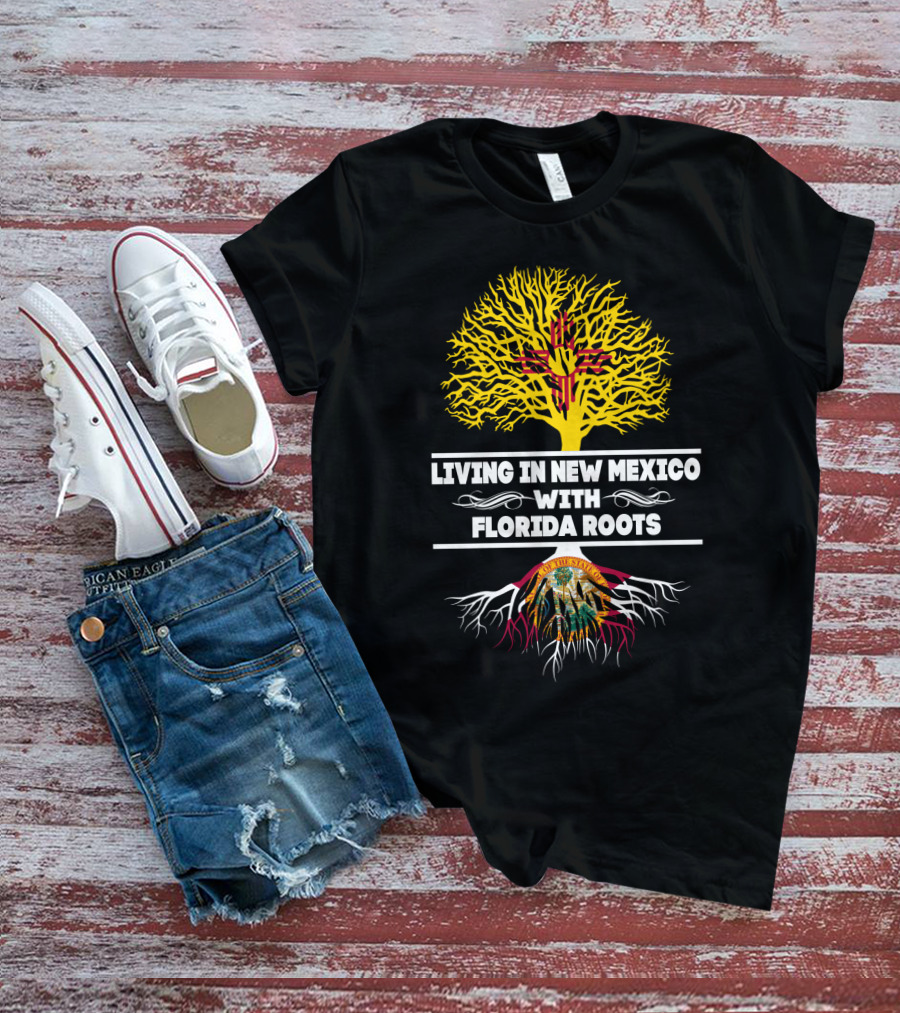 New Mexico Living With Florida Roots Zia Symbol And Tree T-Shirt