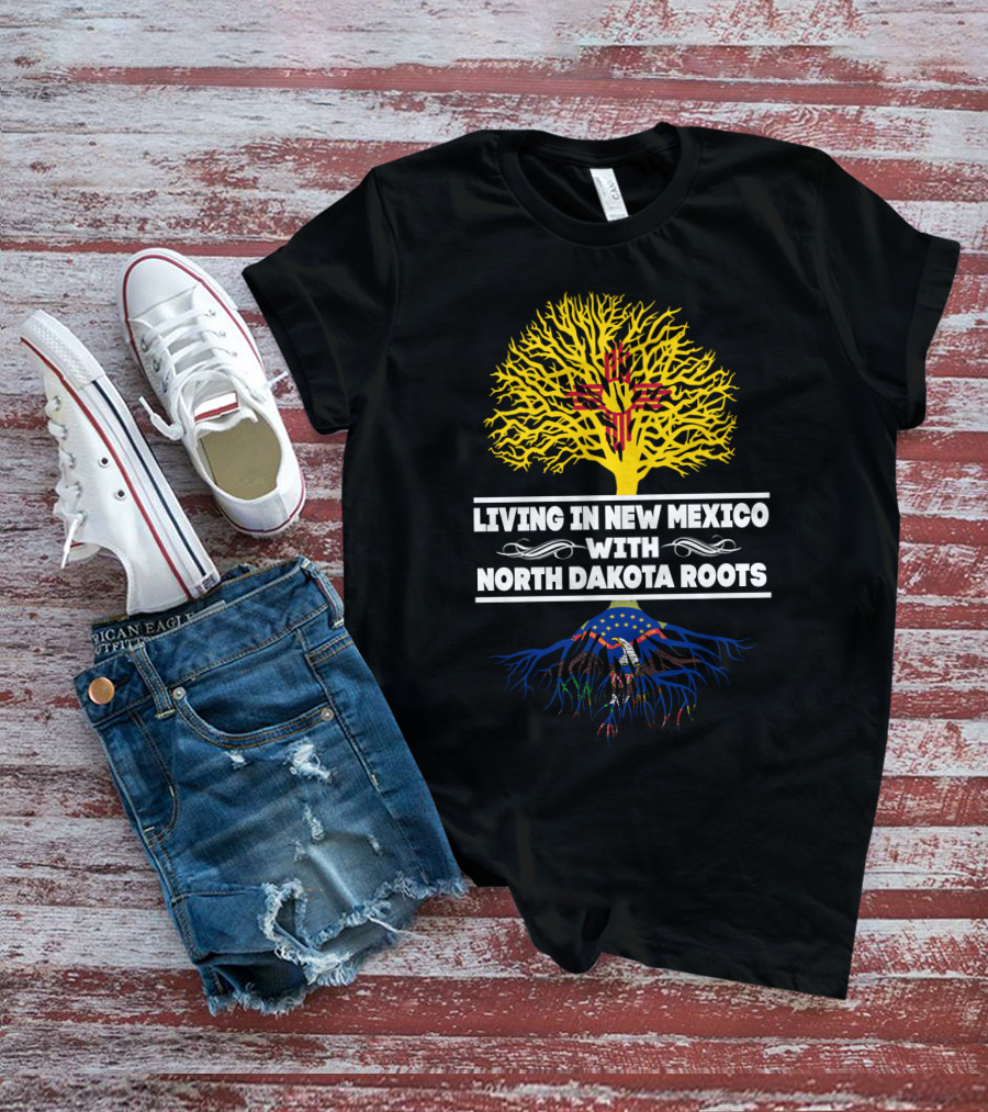 New Mexico Living With North Dakota Roots Featuring State Symbols And Heritage Connection T-Shirt