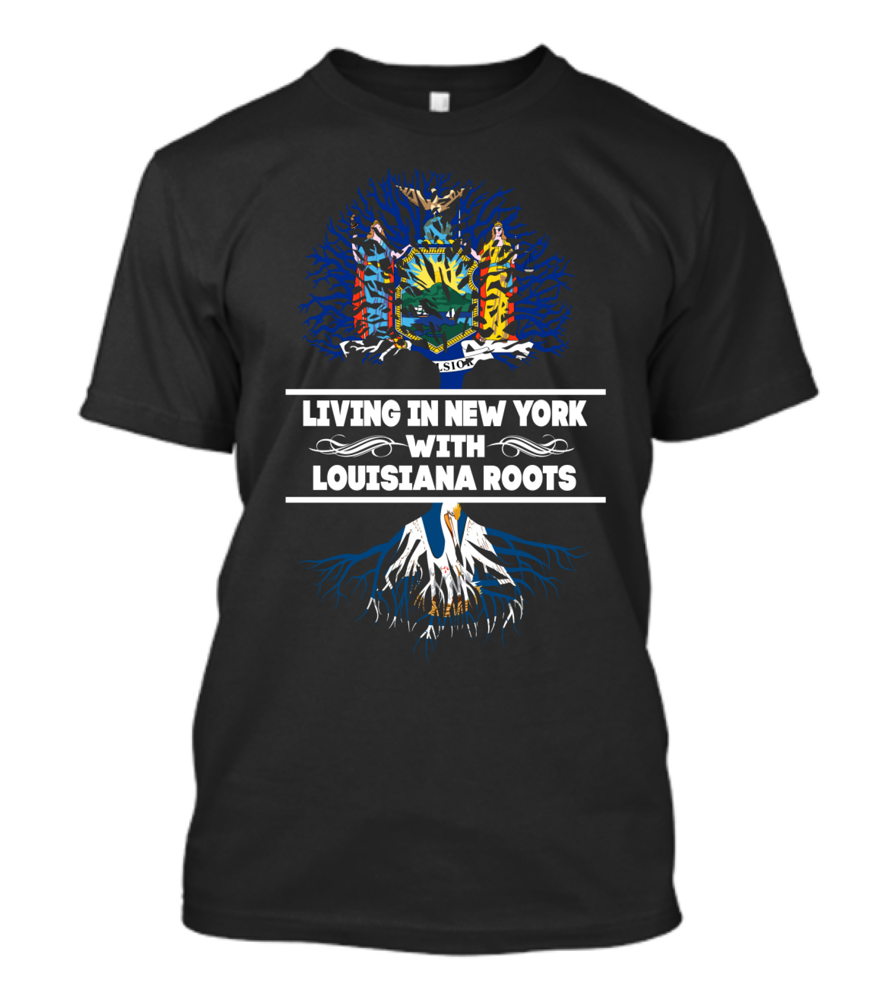 New York Skyline Meets Louisiana Heritage Tree With State Emblems T-Shirt