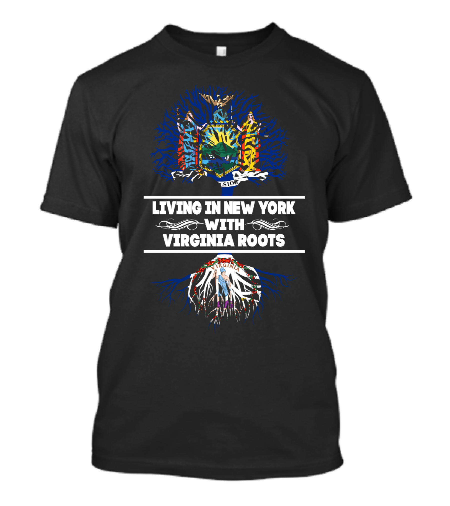 New York Living With Virginia Roots Heritage - State Seals And Tree T-Shirt