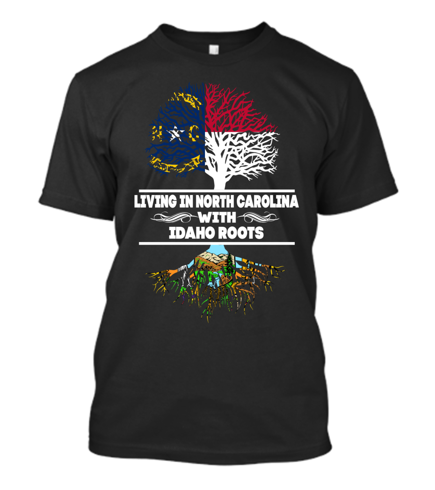 North Carolina Flag And Tree Of Life Blending Idaho Roots And Heritage T-Shirt