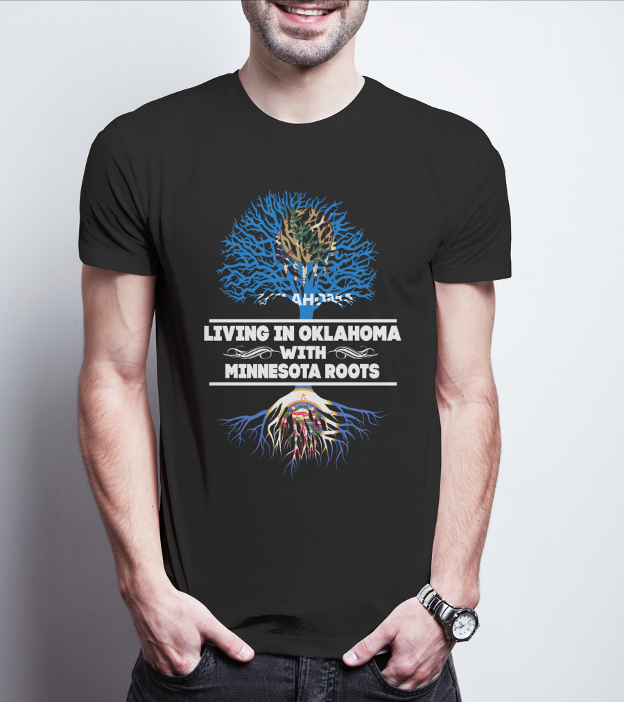 Oklahoma Living Minnesota Roots Tree Graphic With State Flags T-Shirt