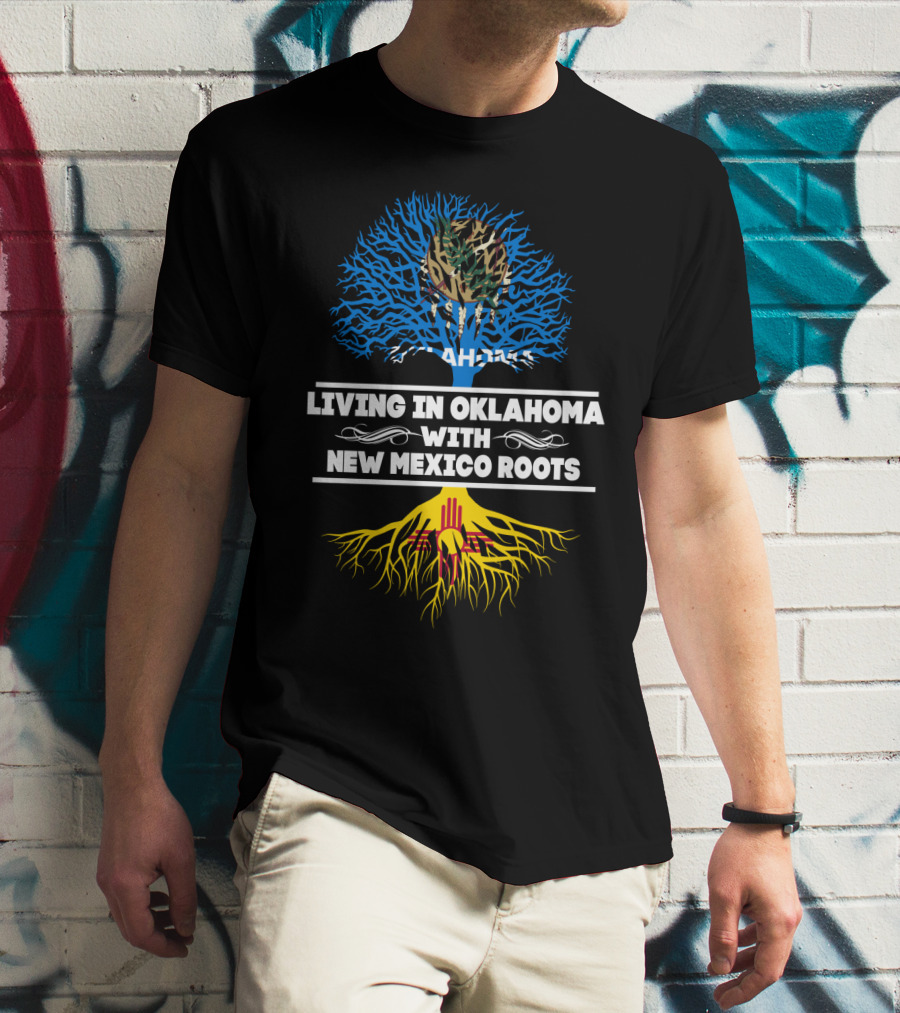 Oklahoma Residency Embracing New Mexico Heritage With Tribal And Zia Symbol Tree T-Shirt