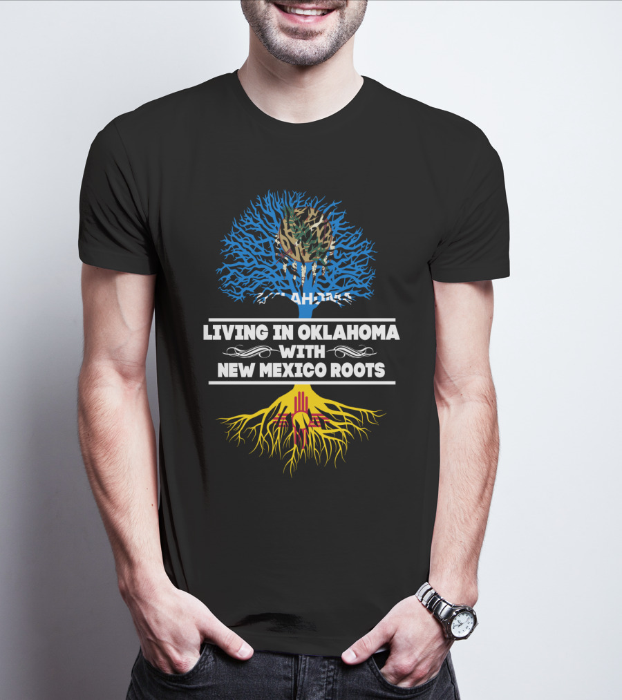 Oklahoma Residency Embracing New Mexico Heritage With Tribal And Zia Symbol Tree T-Shirt
