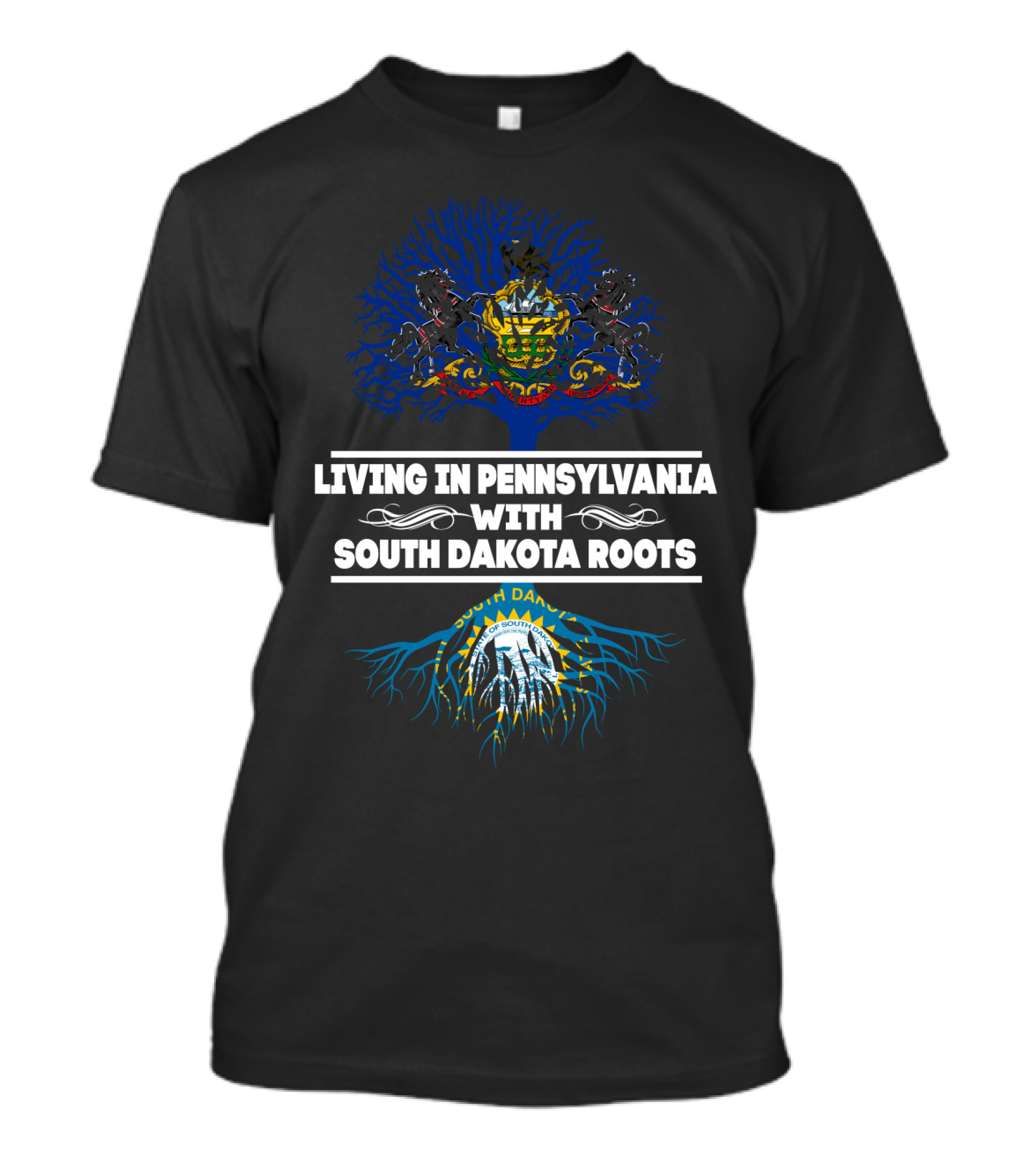 Pennsylvania Pride With South Dakota Heritage Blue Tree And Sunburst Emblem T-Shirt