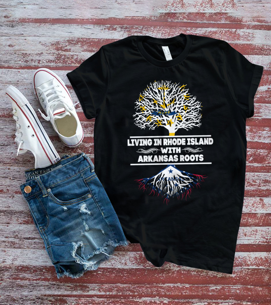 Living In Rhode Island With Deep Arkansas Roots Symbolized By Dual-Color Tree T-Shirt
