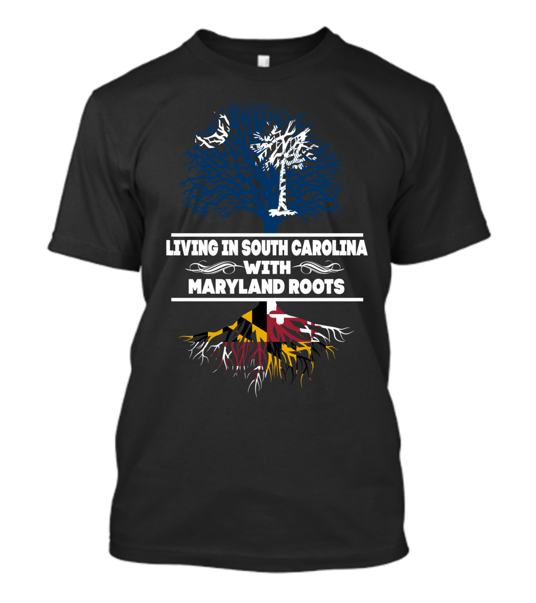 South Carolina Home With Maryland Heritage Symbolized Through Palmetto Tree And Maryland Flag Roots T-Shirt