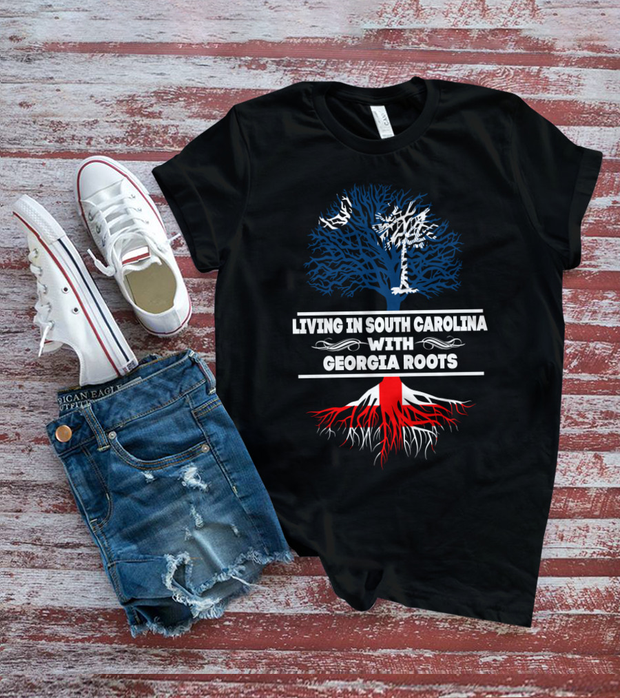 Living In South Carolina With Georgia Roots Palmetto And Oak Tree Connection T-Shirt