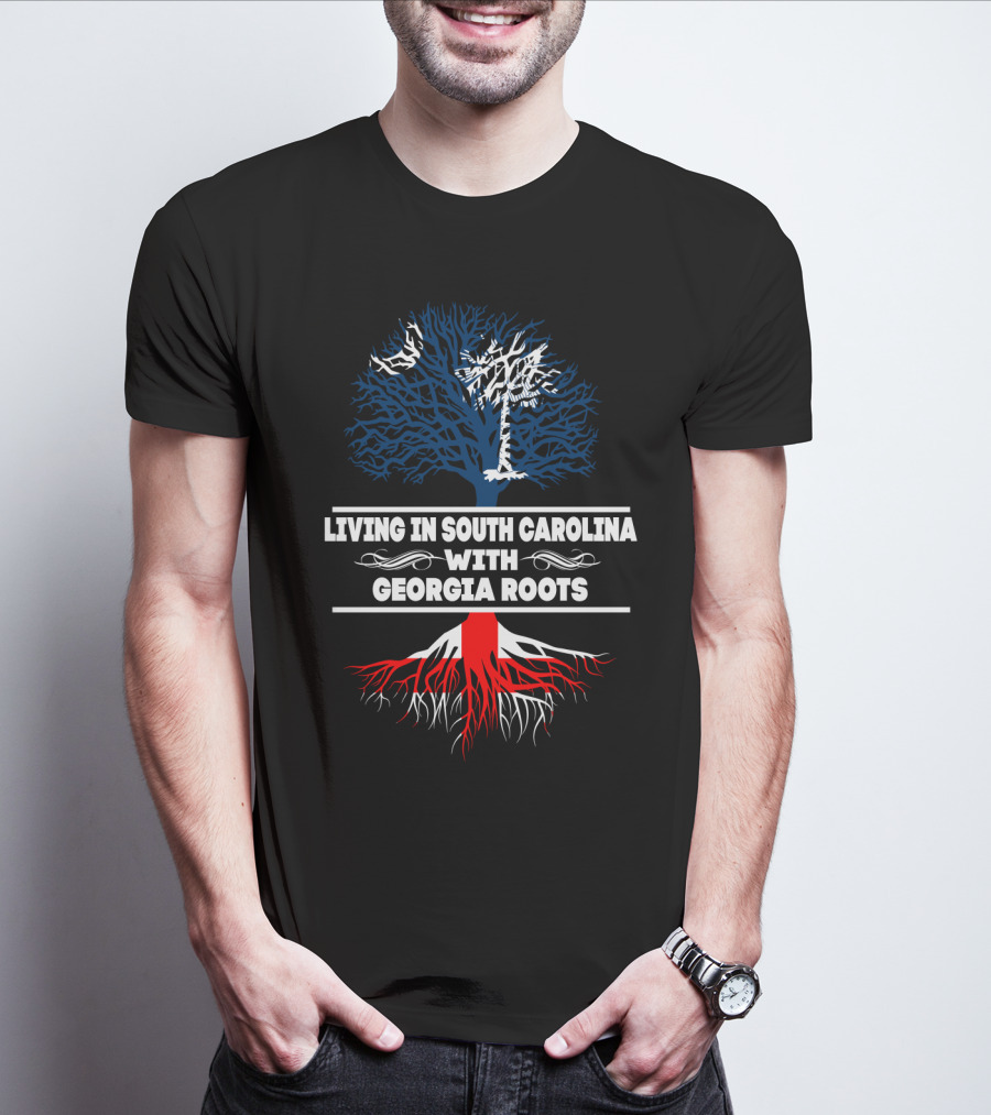Living In South Carolina With Georgia Roots Palmetto And Oak Tree Connection T-Shirt