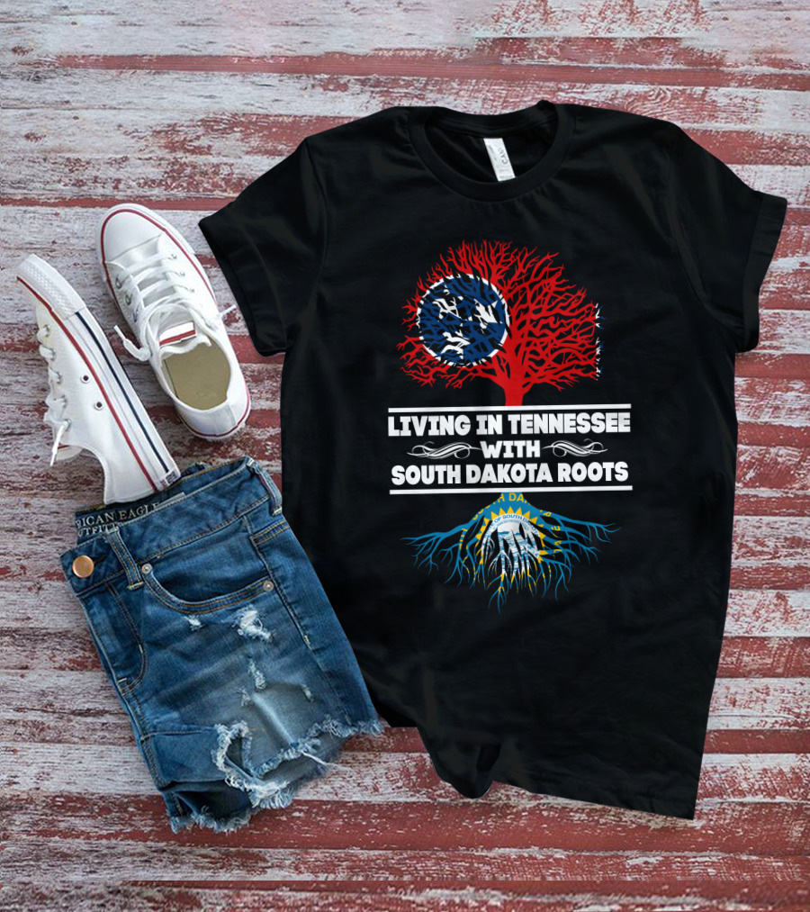 Living In Tennessee Embracing South Dakota Roots With State Symbols T-Shirt