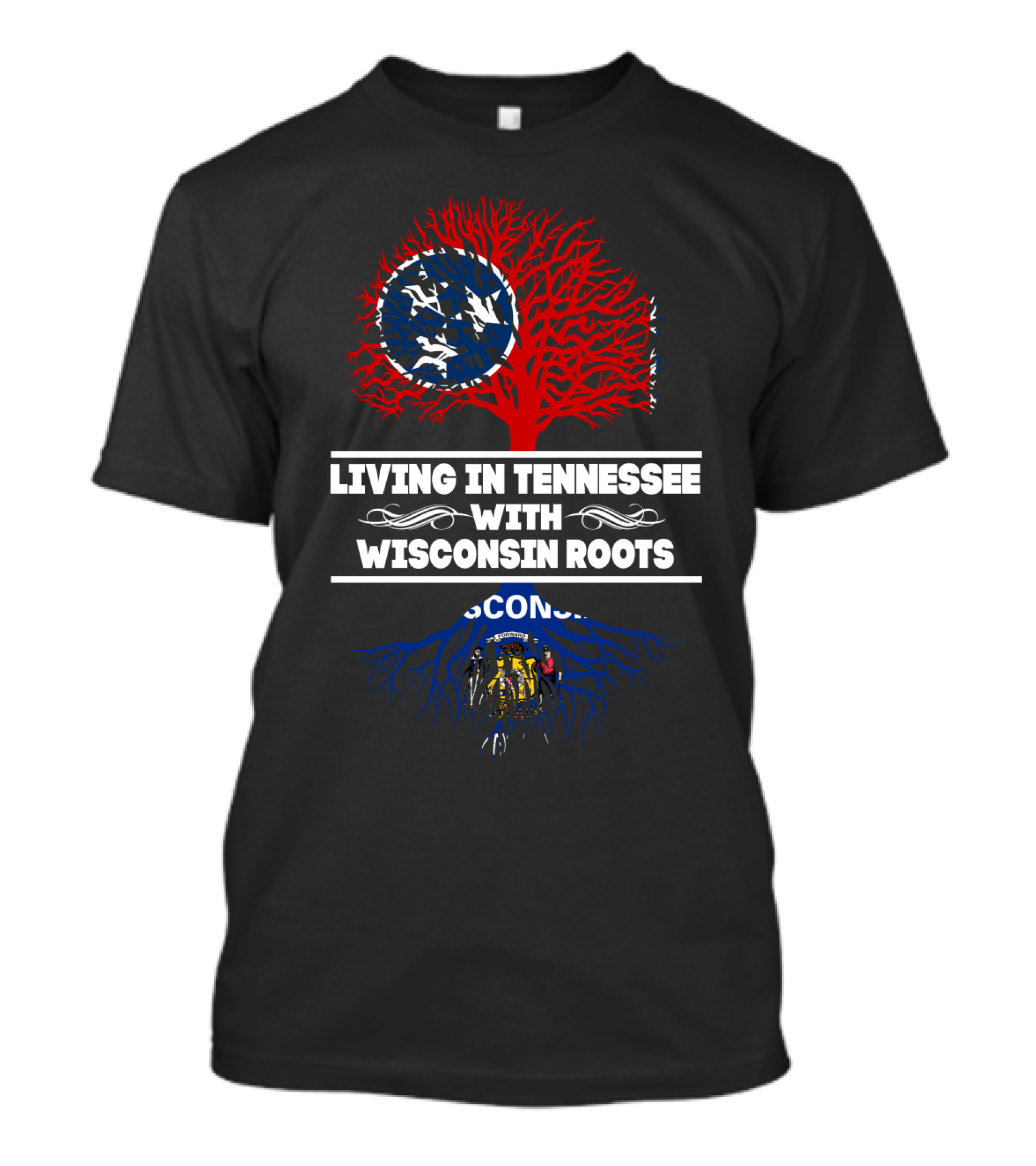 Tennessee Living Wisconsin Roots Tree Design With State Flag Elements T-Shirt