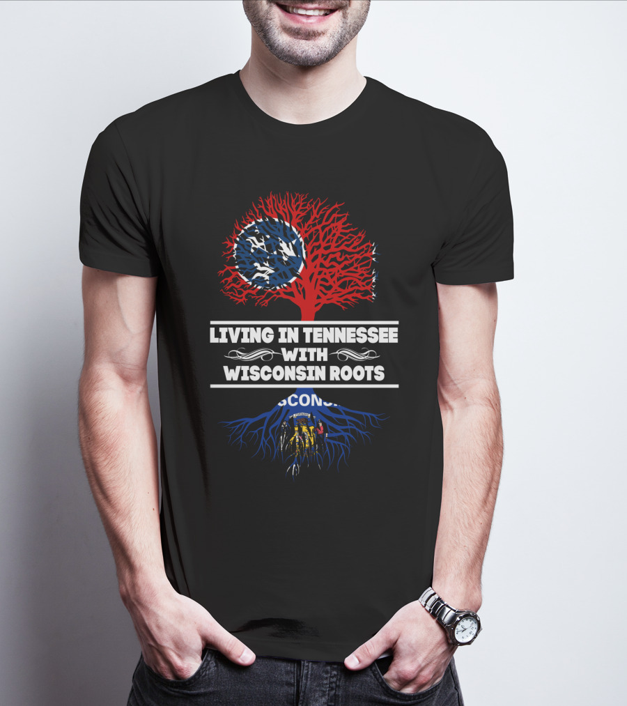 Tennessee Living Wisconsin Roots Tree Design With State Flag Elements T-Shirt