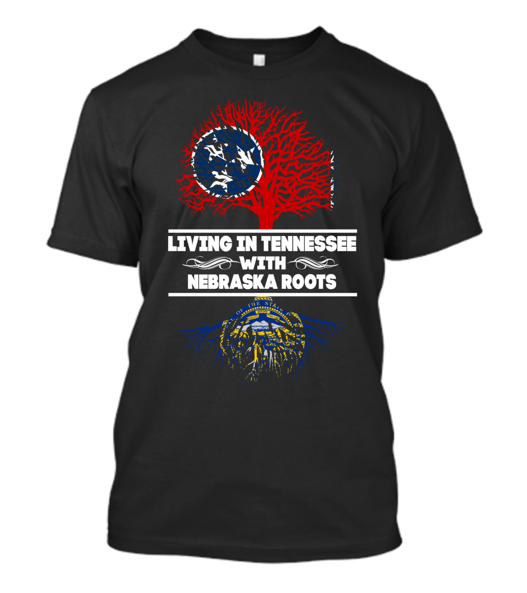 Tennessee Living Nebraska Roots With State Flag Tree T-Shirt
