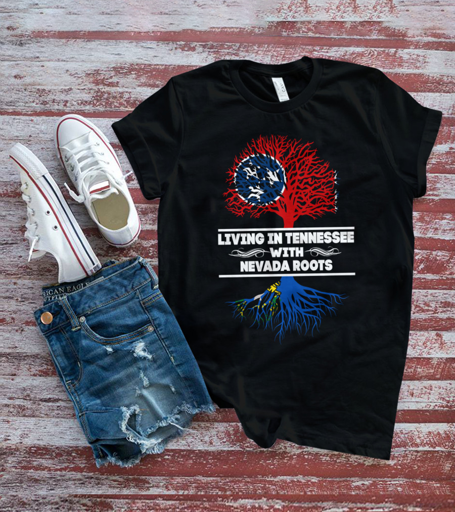 Tennessee Living With Nevada Roots: Dual State Pride Tree Design Featuring Tennessee Flag Iconography T-Shirt